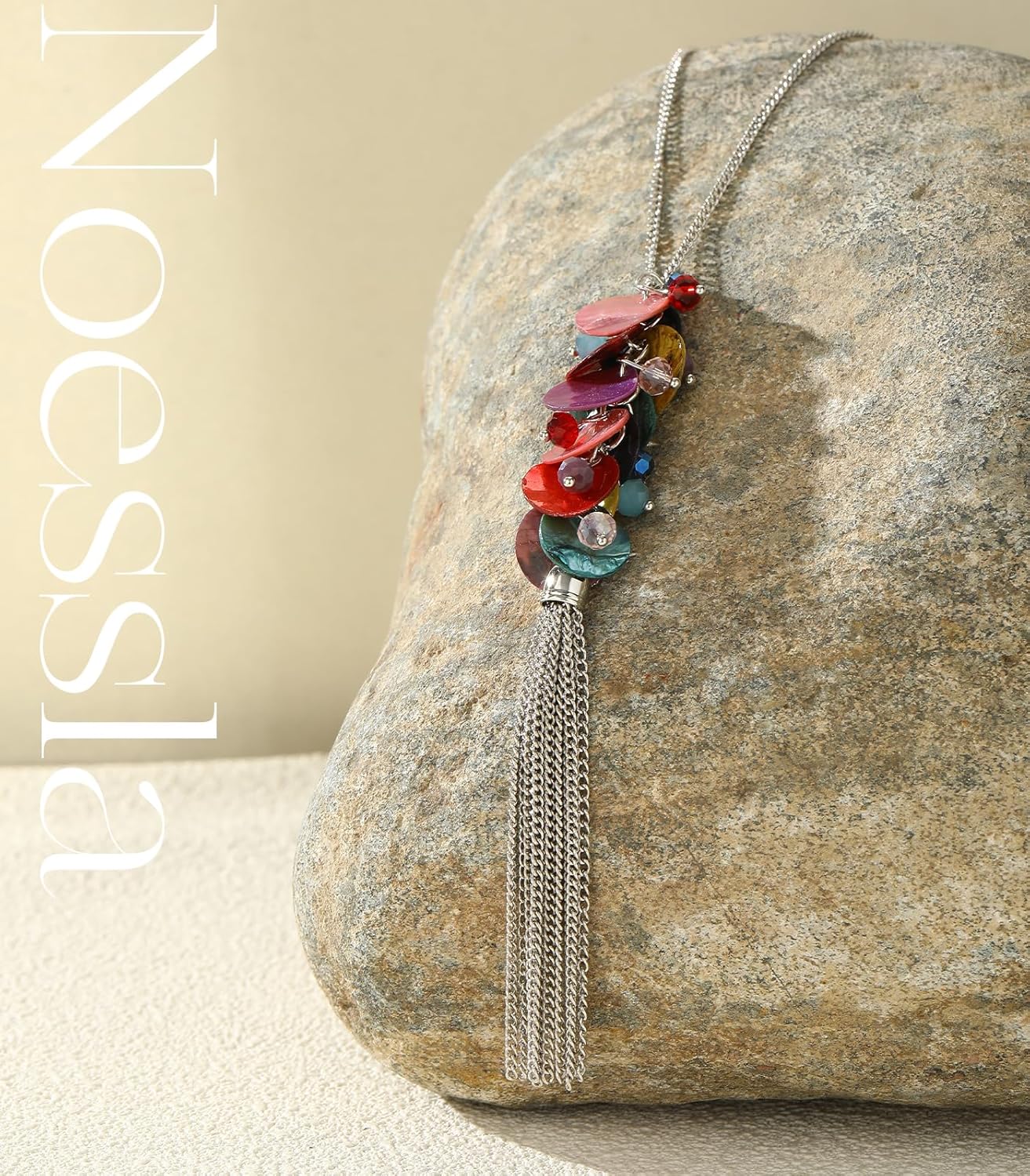 Noessla Boho Long Pendant Necklaces for Women Silver Tassel Long Necklace Sweater Chain Mothers Day Gifts Silver Costume Jewelry for Women - Image 3