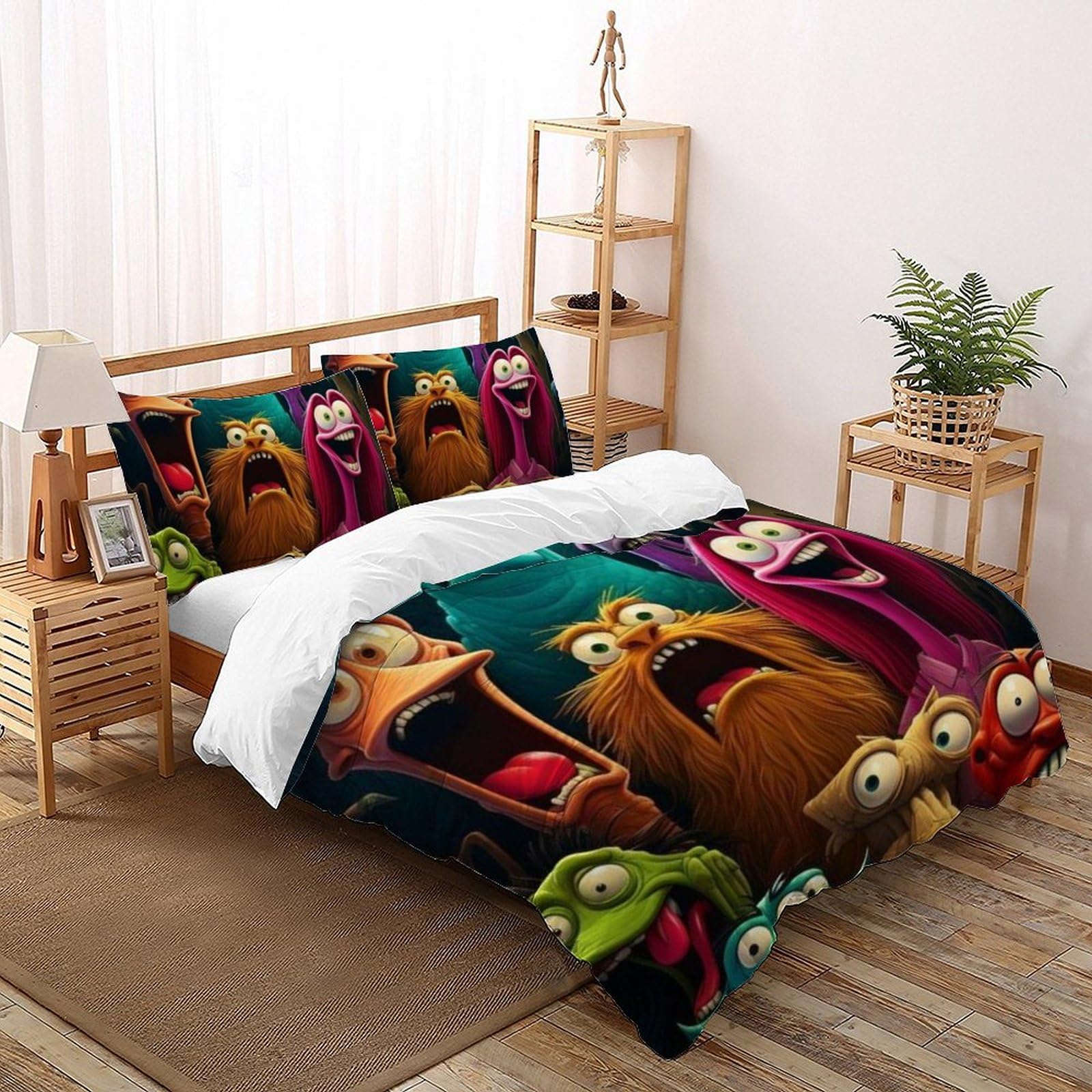 Housse de couette 200x200cm anti-pli en microfibre pour lit double style animaux