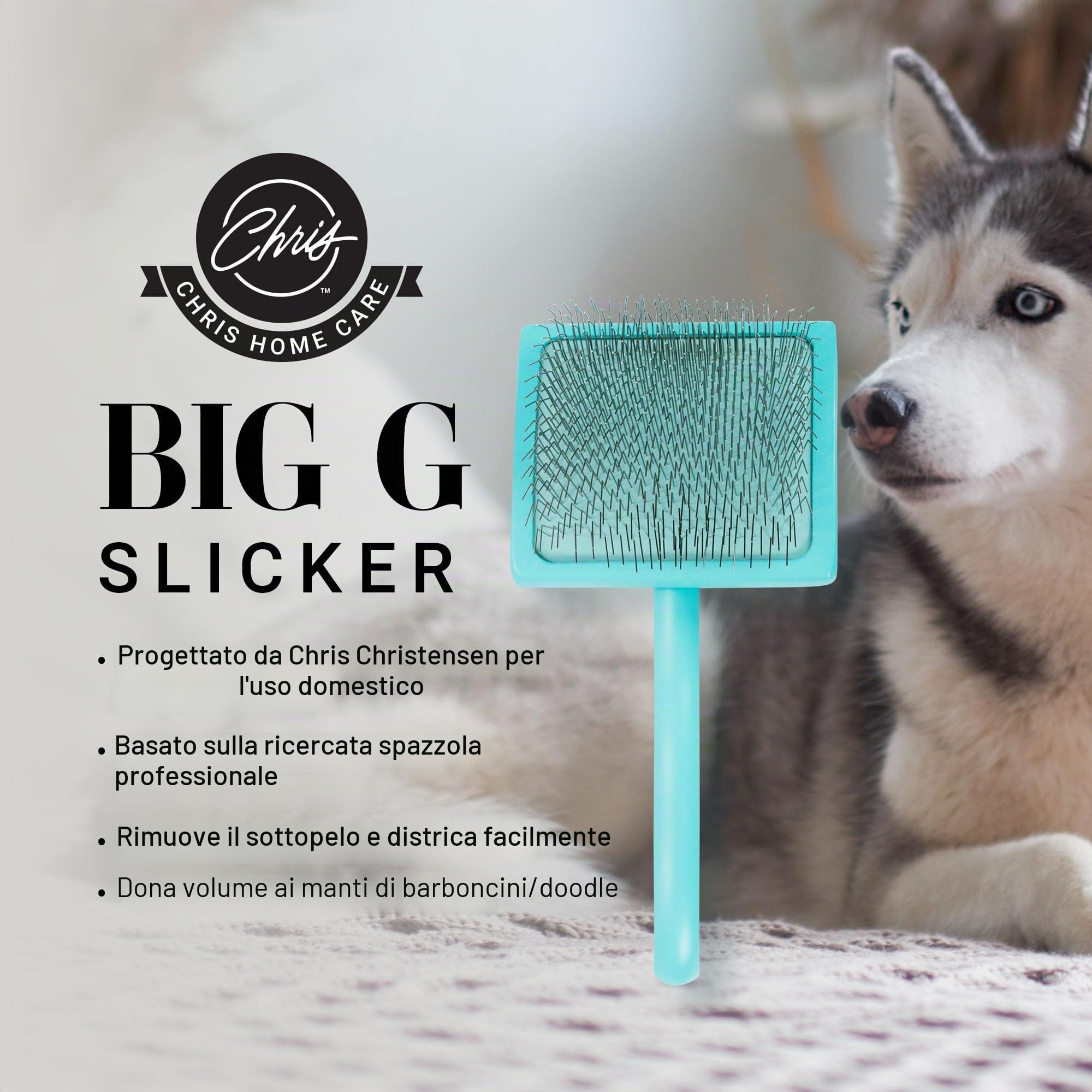 Chris Christensen Big G - Spazzola per cani (Goldendoodles, Labradoodles, barboncini), sposo come un professionista, stile districante, risparmia tempo energia, verde acqua, grande