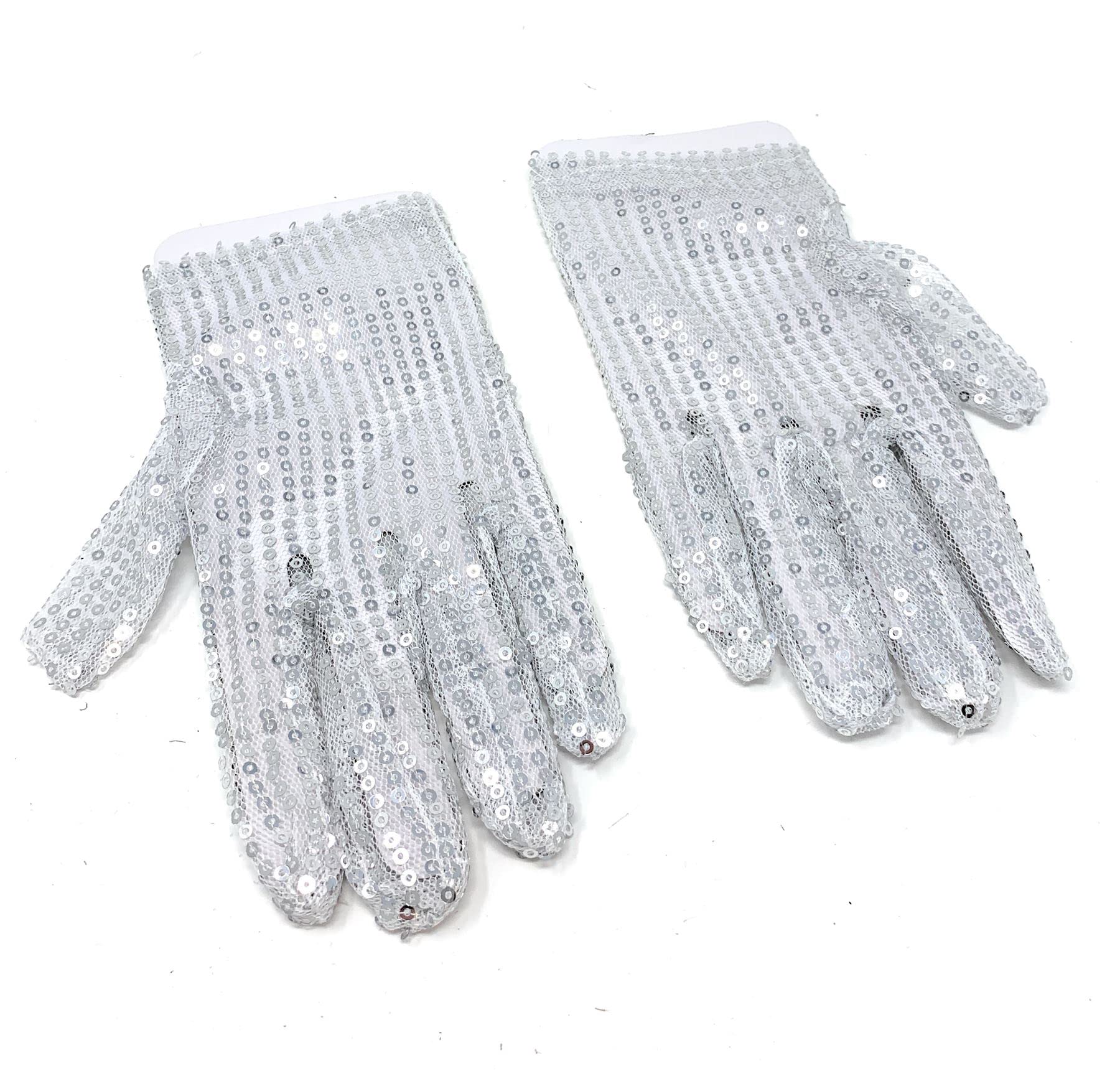 Cadoline Silver Womens Sequin Polyester Fancy Dress Gloves 22cm