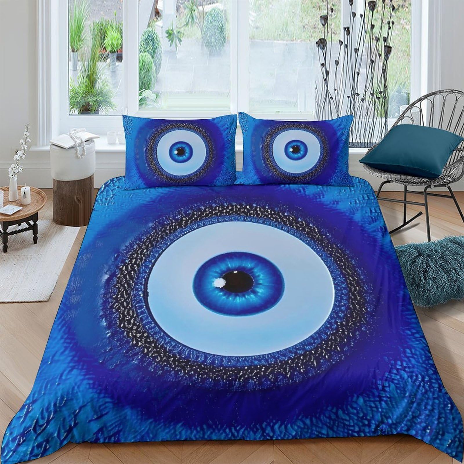 Ctjqhvkz Style-5 3D Printed Evil Eye Fitted Sheet Microfiber Blue Bedroom Decor Dorm Mattress Cover Slip Resistant Washable Single（135X200cm）