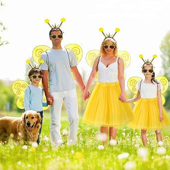 Bee Costume, Bumble Bee Costume with Bees Wings Antenna Headband Sunglasses Yellow Tutu for Women Men Halloween World Book Day Dress Party