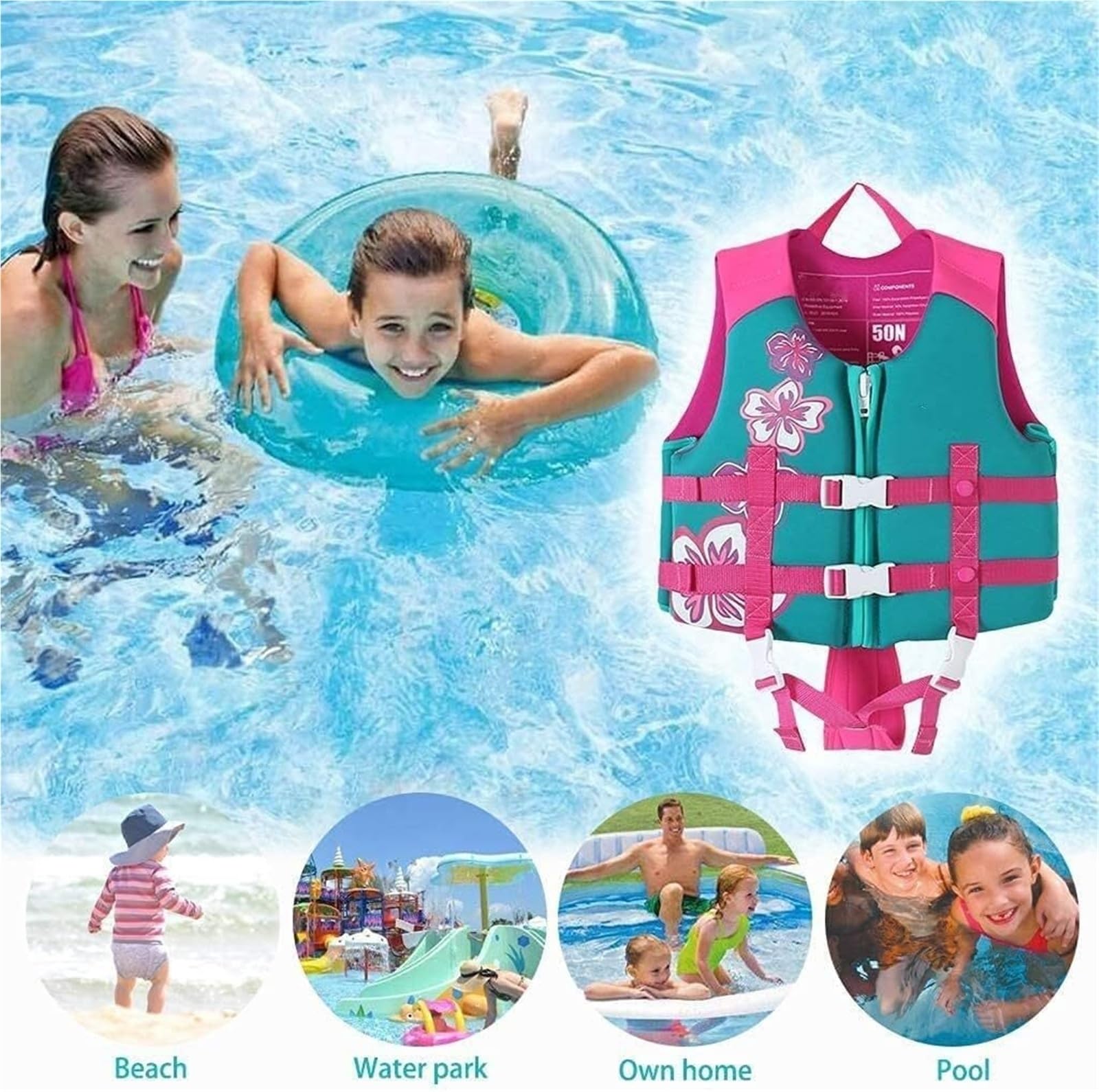 Chaqueta Kayka de neopreno con cremallera, protección UV, ayuda a la natación
