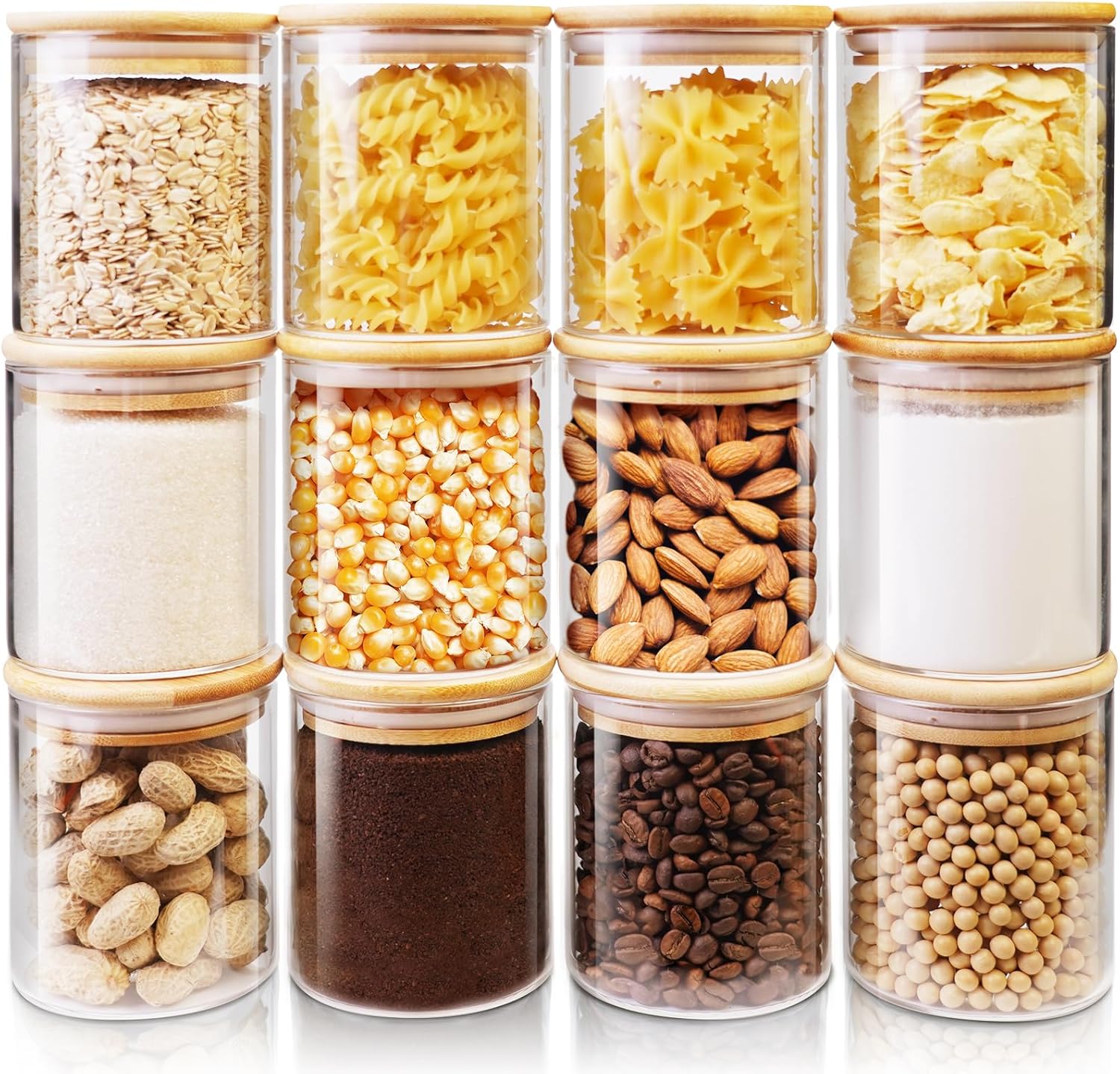 HomArtist Glass Jars with Bamboo Lids 17 FL OZ [Set of 12