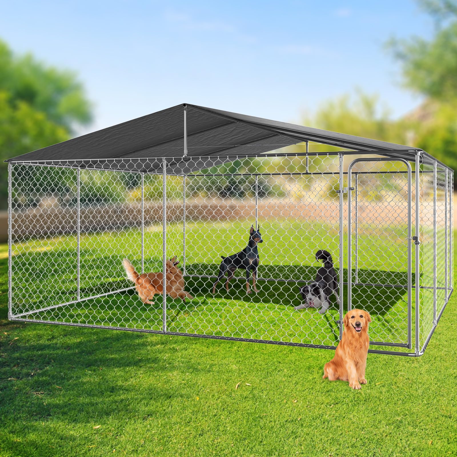 Outdoor Kennel Rovibek 10x10 FT Dog Kennel Outside, Dog Kennels