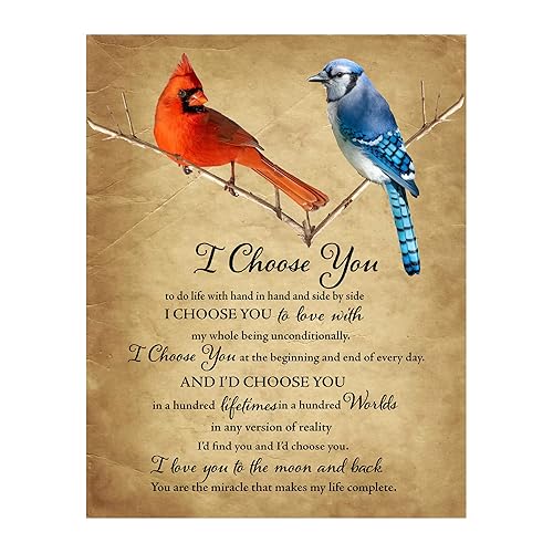 Miniatura 1 de I Choose You - Love Wall Art. Inspirational Marriage Vows, Cardinal & Bluejay Birds Wall Art Print. Ideal For Home Decor & Bedroom Decor. Perfect