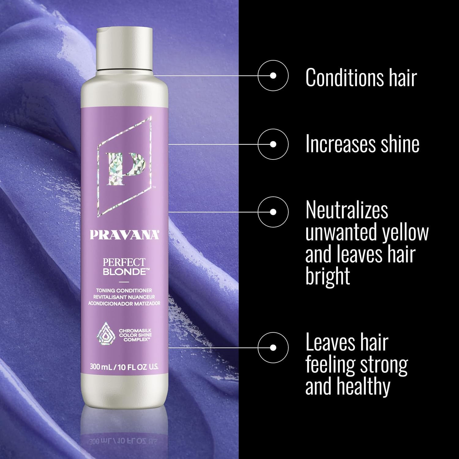 PRAVANA The Perfect Blonde Purple Toning Conditioner | Neutralizes Brassy, Yellow Tones | For Color Treated Hair | Chromasilk Enhances Shine & Protection | Vegan, Cruelty-Free | Paraben & Sulfate Free - Image 3