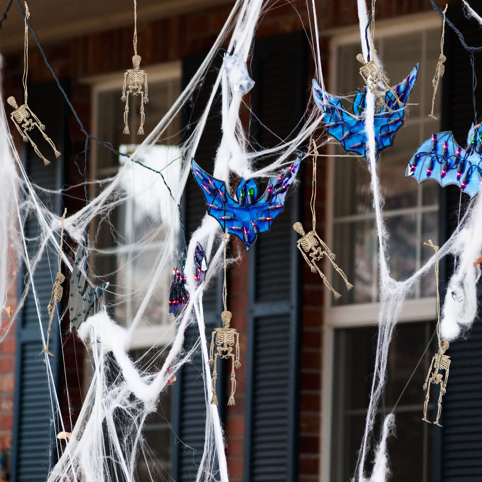 8Pcs Mini Halloween Hanging Skeletons - 6 Inch Plastic Jointed Figures For Haunted House Decor