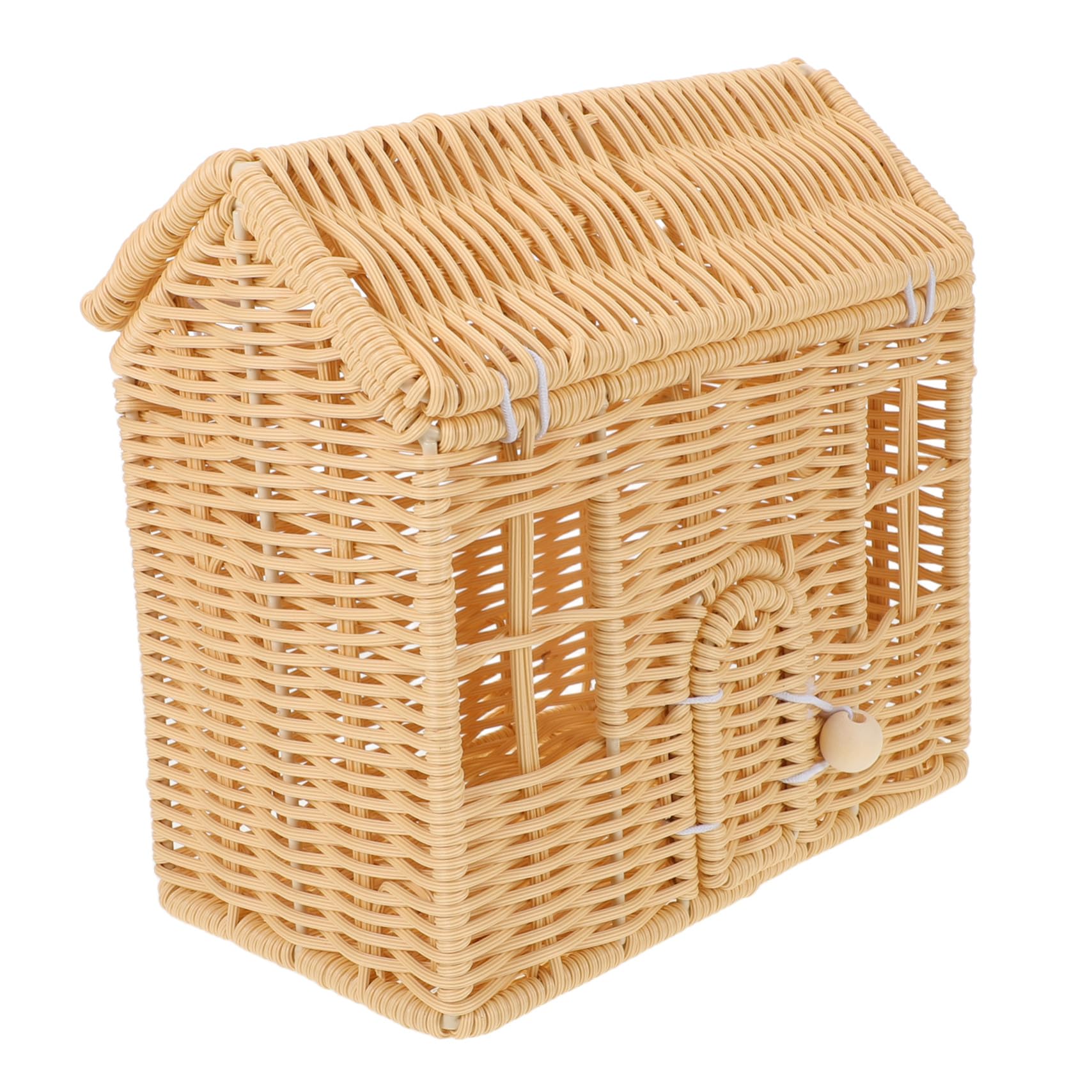 Hohopeti Cesta De Dulces Navideña Hecha Mano Con Asa Cesta Tejida De Ratán Sintético Con Forma De Casa Para Dulces y Chocolates Para Recuerdos De Fiesta