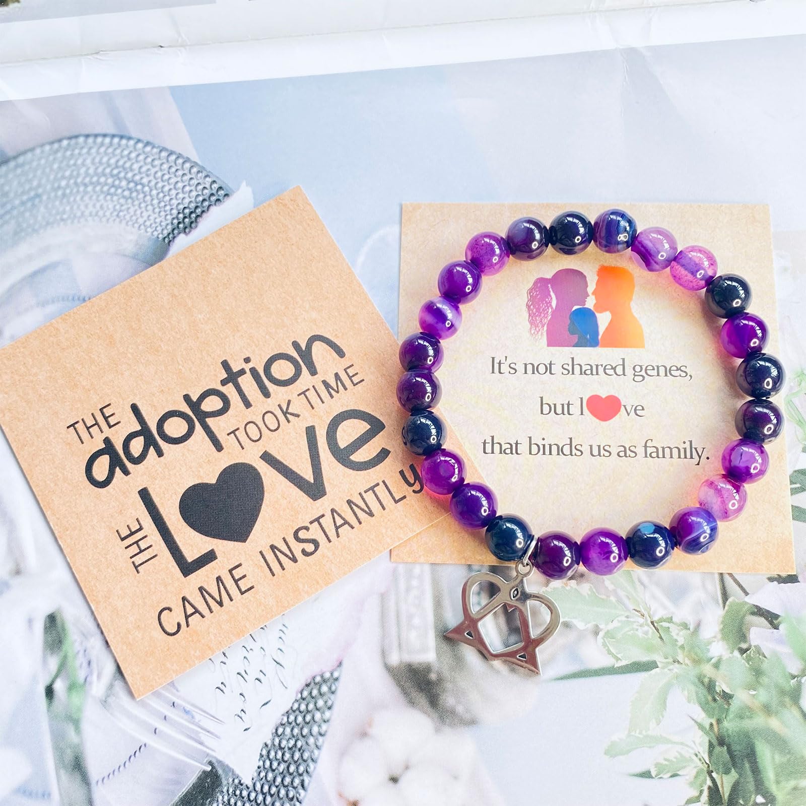 Adoption Symbol Charm Bracelet Necklace Adoption Day Gifts Adoption Gifts Gotcha Day Amethyst Bracelet Adoption Celebration Party Gifts Adoptive Jewelry Thank You Gift