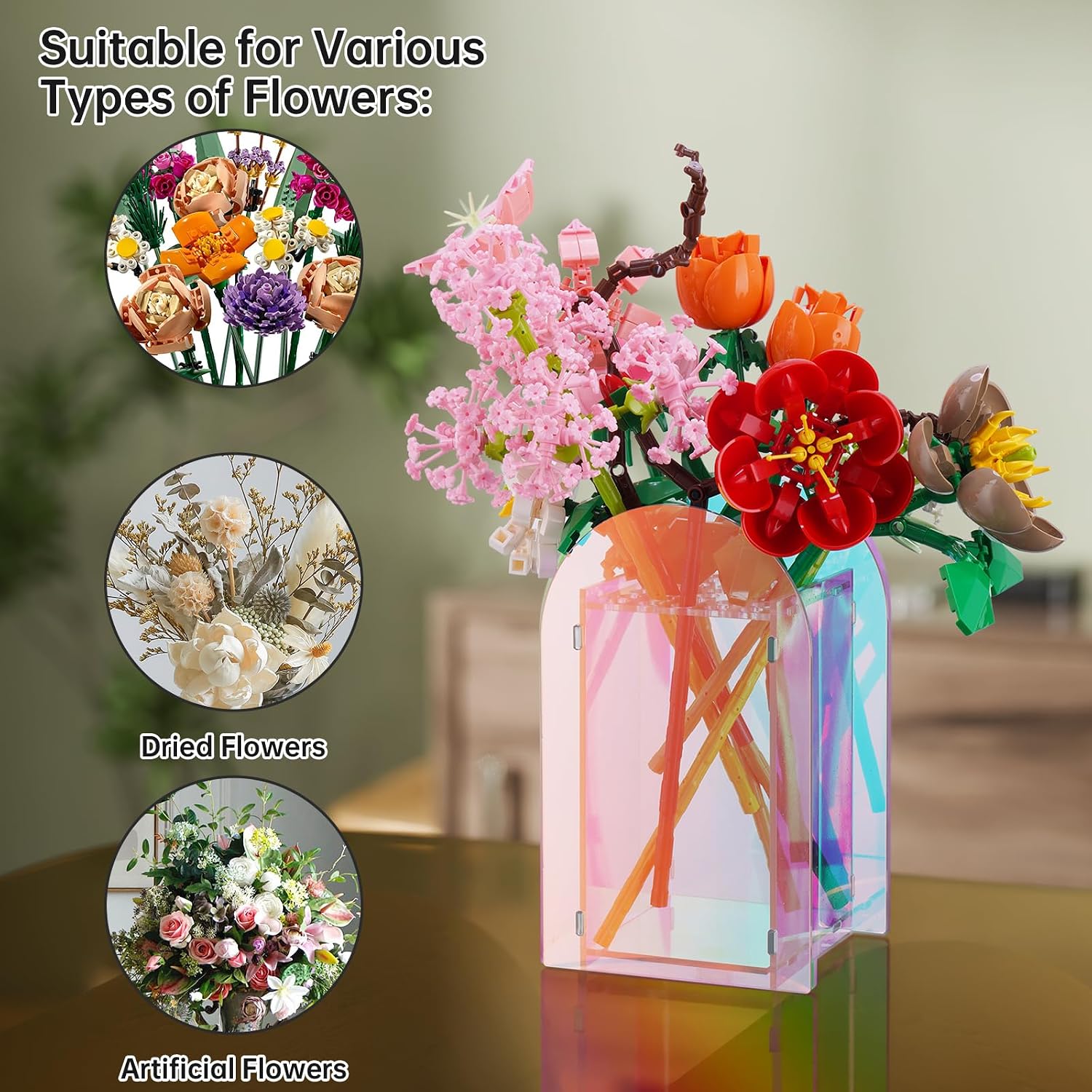 Vase for Lego Flowers, Irisident Acrylic Puzzle Display Stand, Jigsaw image 2