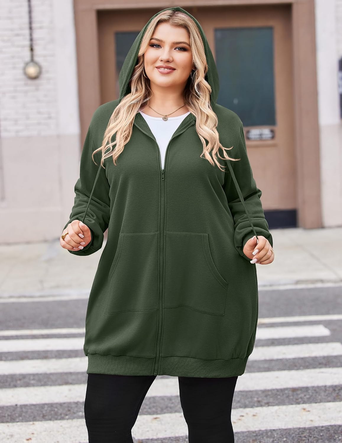 IN'VOLAND Women Plus Size Zip Up Hoodies Long Sleeve Tunic Sweatshirt Long Fleece Hoodie Jacket with Pockets - Image 4