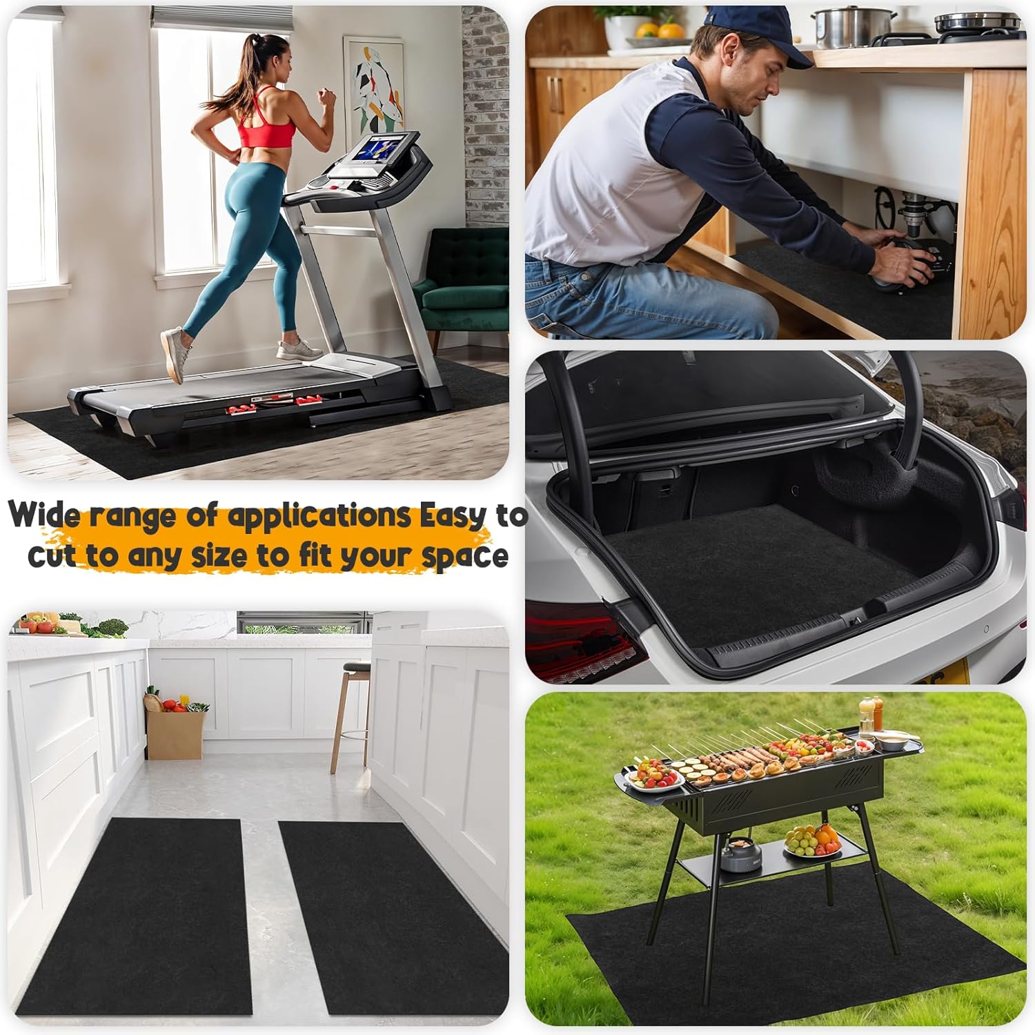 2 Pcs Oil Spill Mat for Driveway Garage Under Car Leaks Absorbent 60 x 36 Inch Oil Pad, Black Rubber Mat Garage Floor Protector with Waterproof Backing, Reusable, Washable, Non Slip