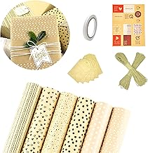 Gift wrapping paper included 6 recyclable papers with gift tags, ribbon, adhesive tape, pull bows, birthday wrapping paper sheets for women, men