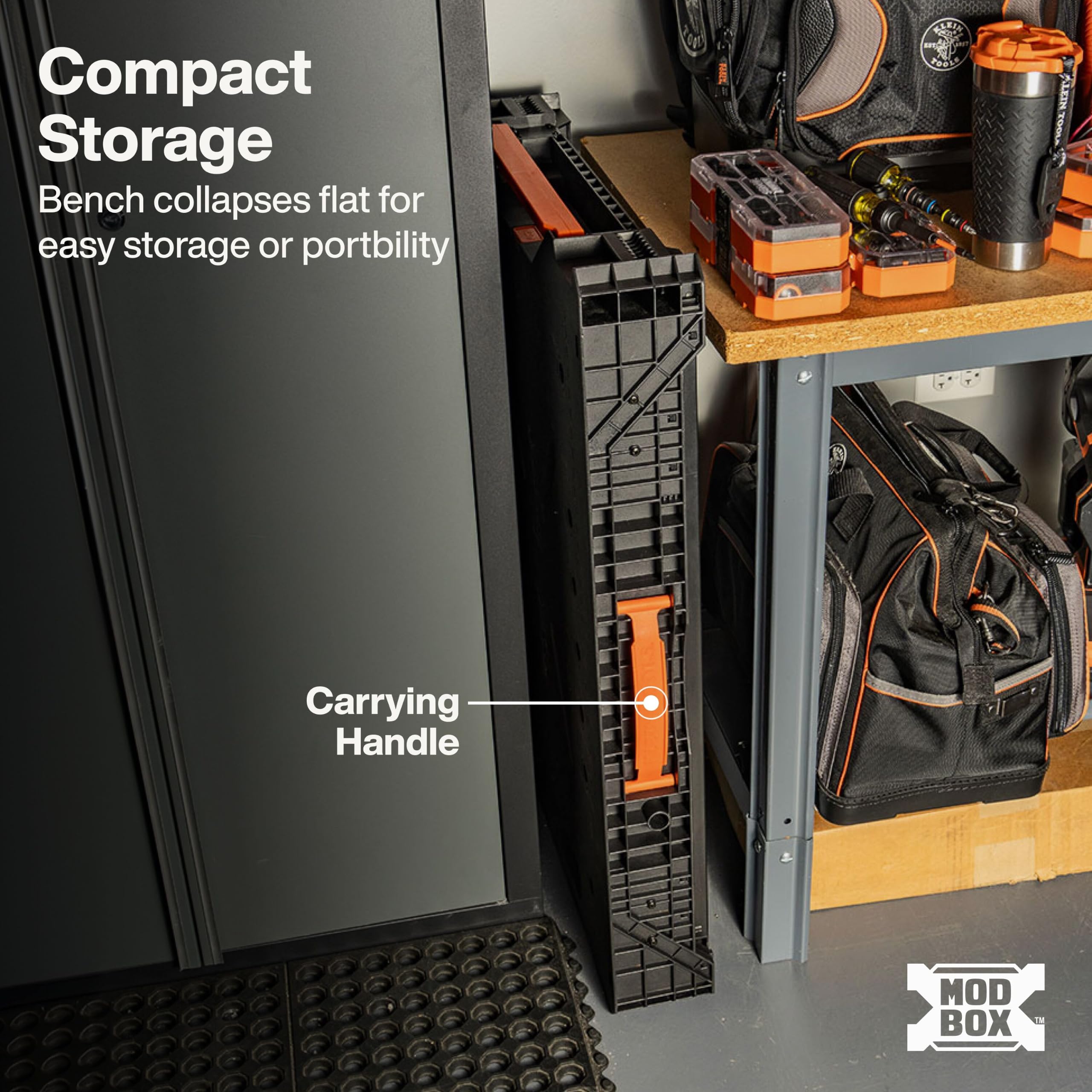 Klein Tools 54410MB MODbox Banco da Lavoro, Tavolo da Lavoro Pieghevole, Postazione di Lavoro Portatile, Capacità 453,6 kg, Compatibile con il sistema ferroviario MODbox
