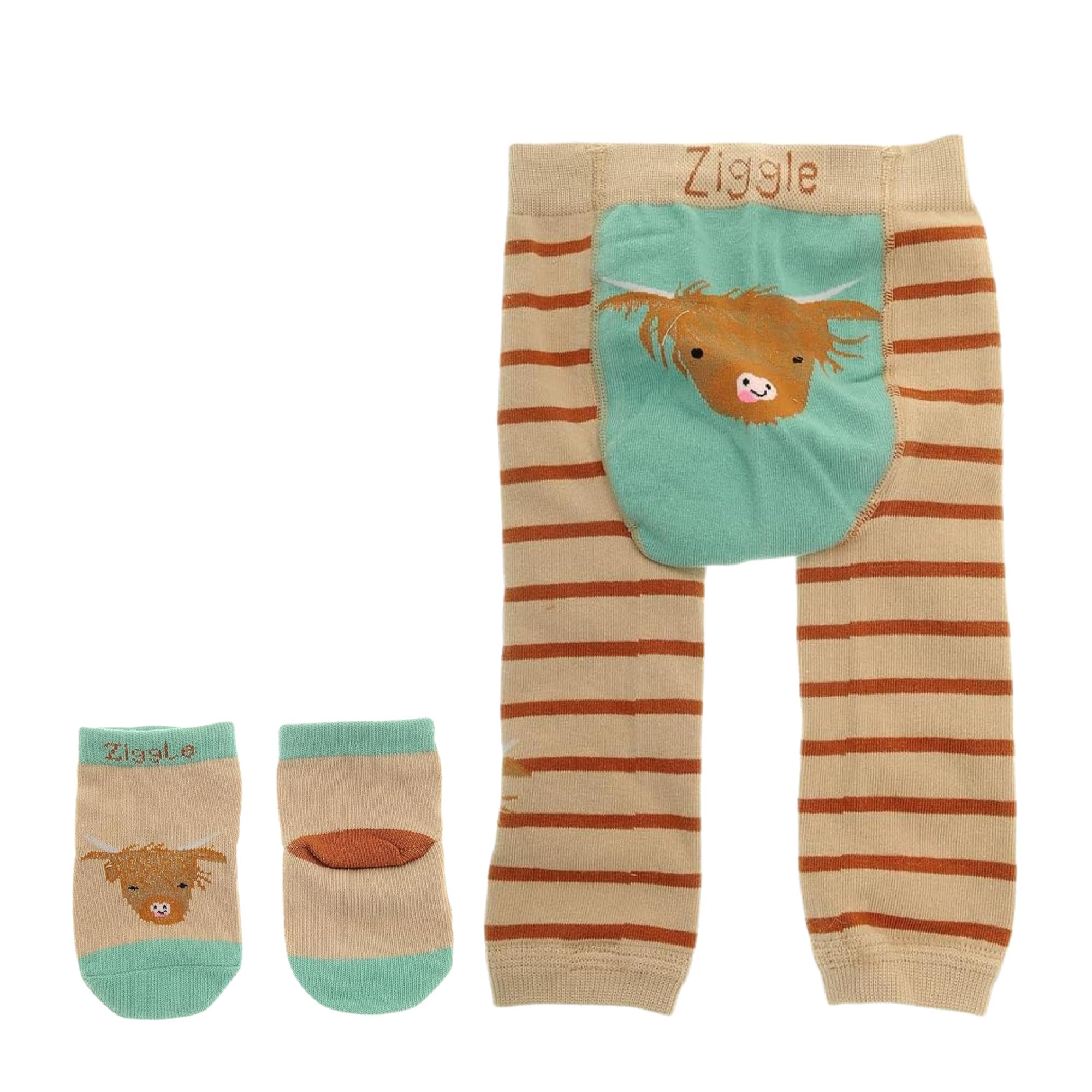 Ziggle Knitted Baby Leggings with Character Bottoms | Soft Cotton Infant Trousers for Newborn & Toddler Boys Girls | Stretchy, Nappy-Friendly Bottoms for Crawling & Playtime