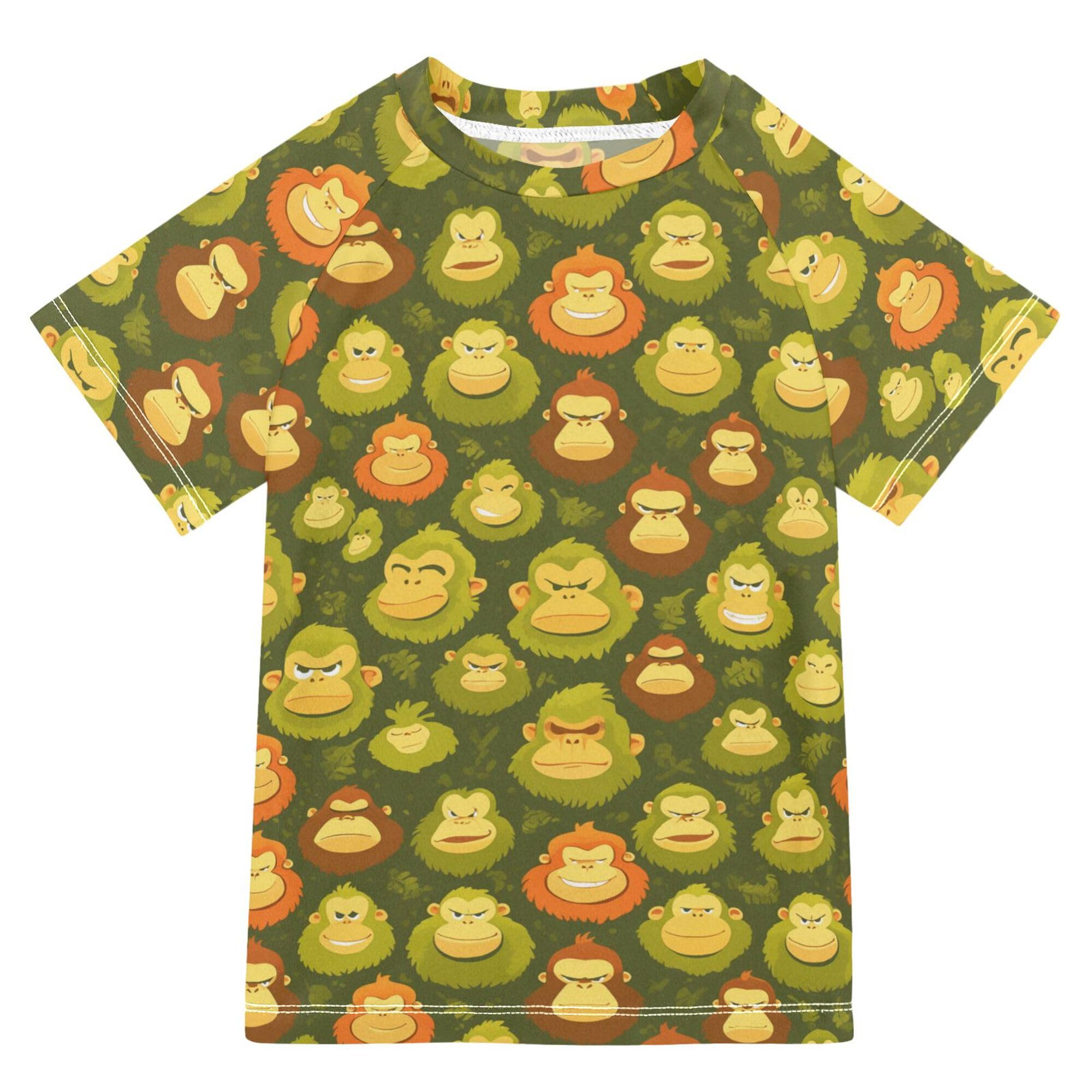 Cute Cartoon Orangutans Dark Green Bathing Suit Kids UV Protection T Shirts Swimwear Beach Tops 3T