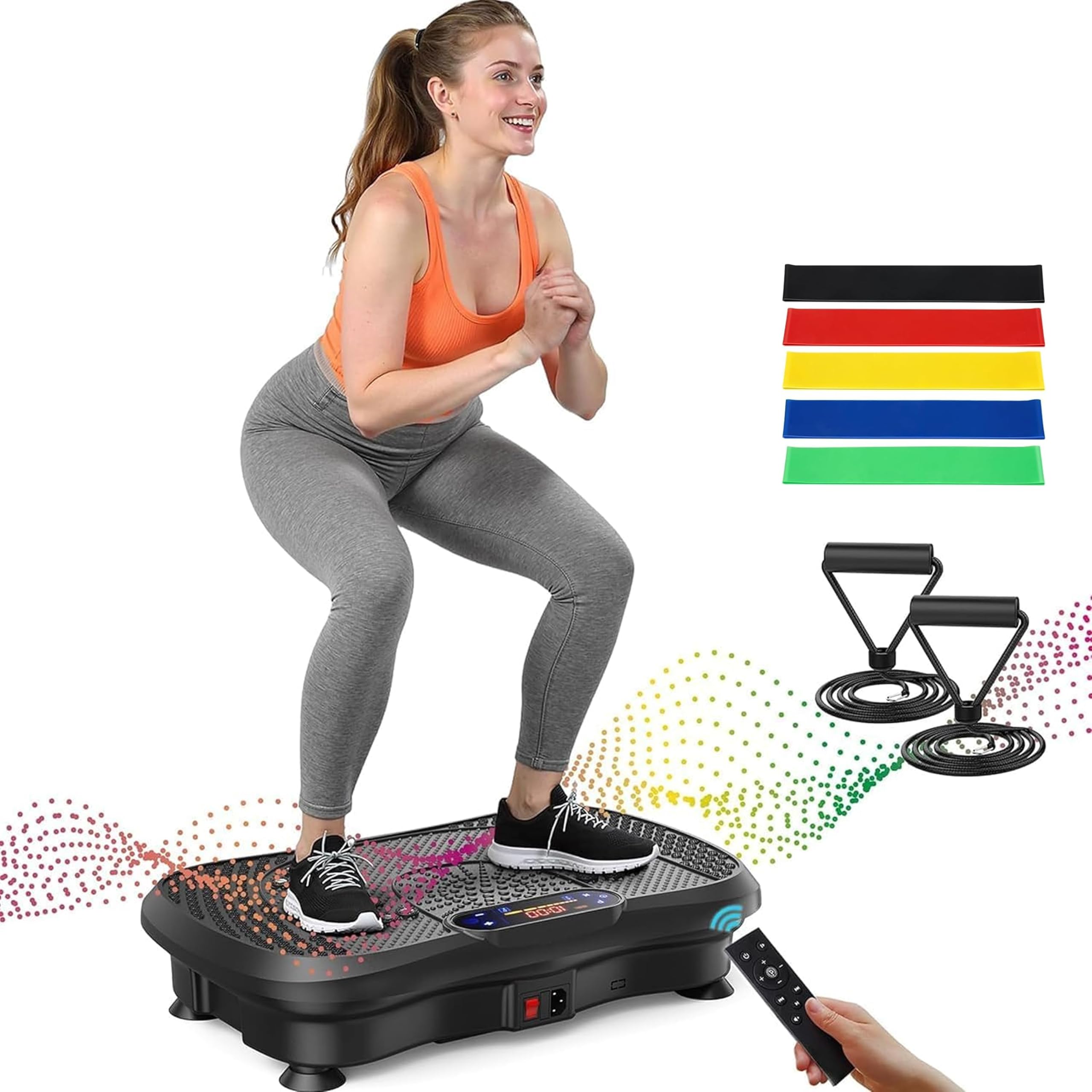 Vibration Plate Exercise Machine for Weight Loss | Full Body Fitness Platform with Bluetooth Music, Remote Control & Resistance Bands | Lymphatic Drainage Vibrating Workout Shaker for Men & Women-image-15