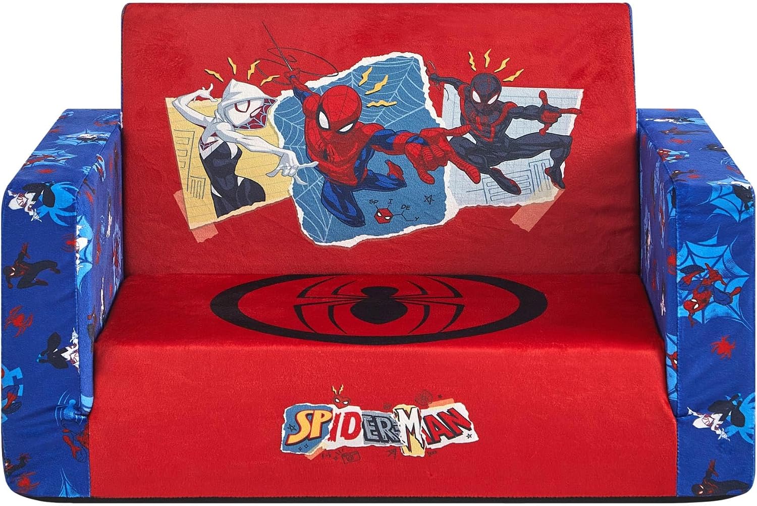 Idea Nuova Marvel Spiderman Flip Open Foam Chair, Convertible Toddler Couch & Fold-Out Lounger, Soft Expandable Sofa for Reading, Naps & Playroom, No Assembly Required