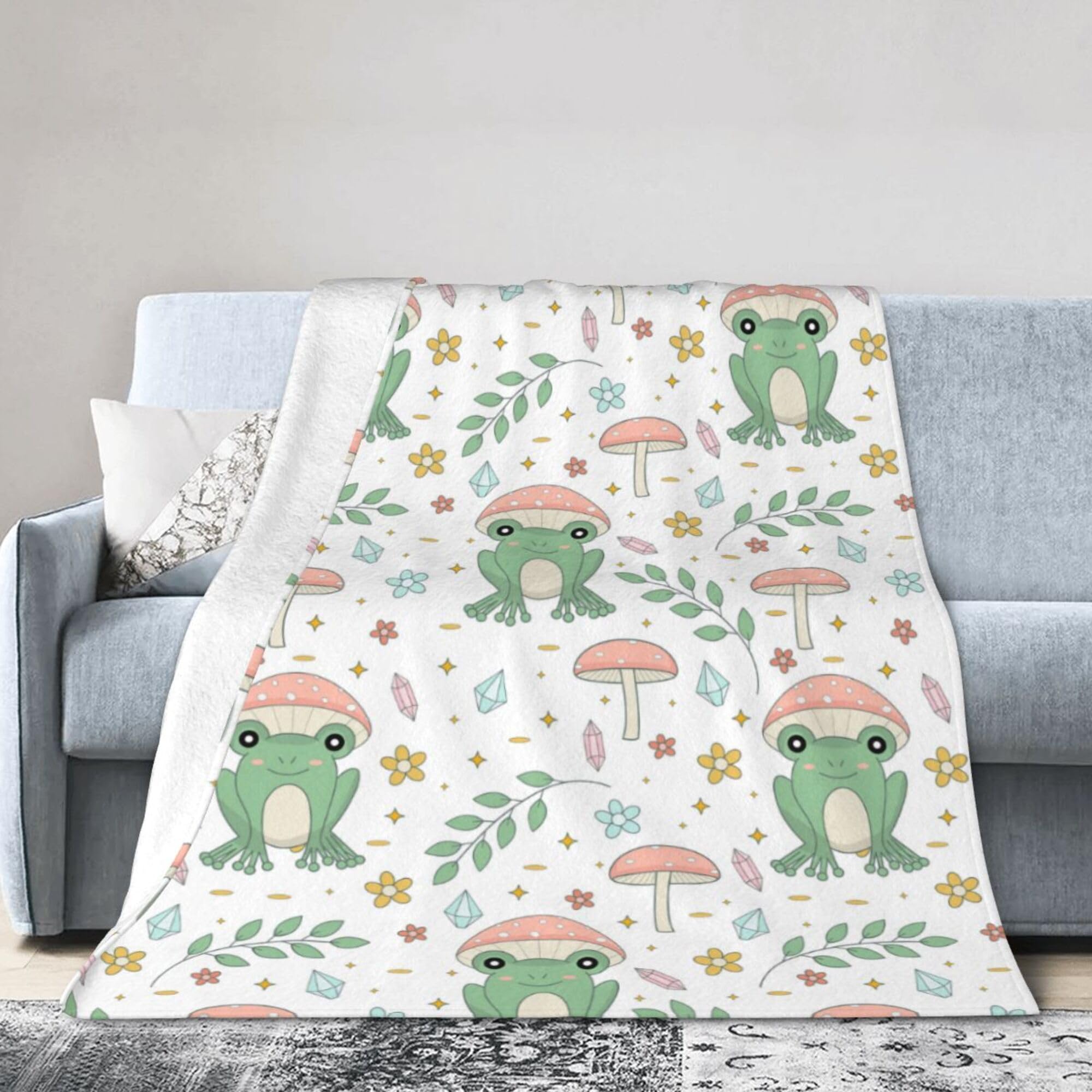 Melbrakin Black Cute Frog And Mushrooms Blanket Super Soft Flannel Blanket Comfy Cozy Throw Blanket Couch Lightweight Blankets For Living Room Bedroom 60"X50"