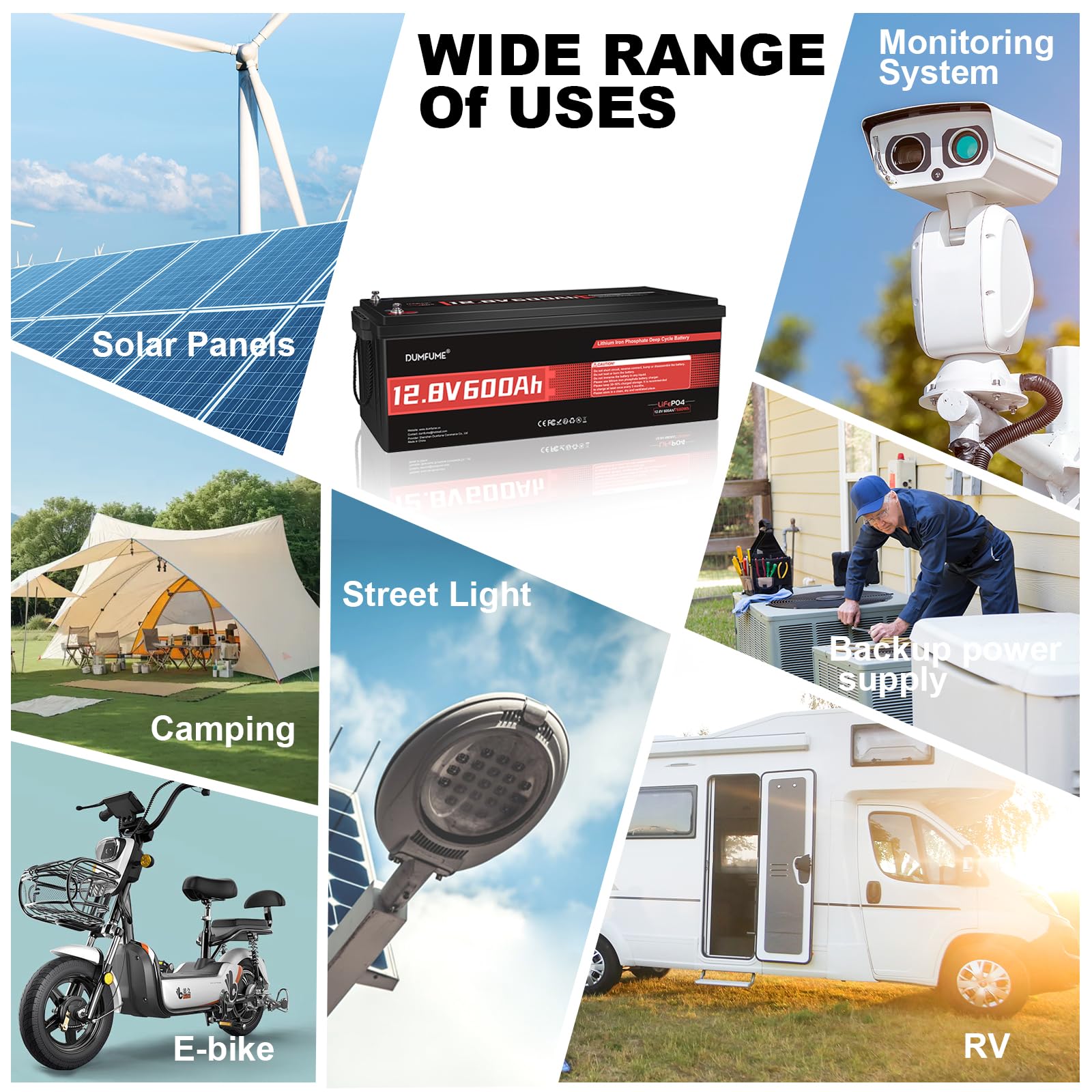 12V 600Ah Bateria LiFePO4, Wbudowany BMS 200A, Ochrona przed Niską Temperaturą, 6000+ Głębokich Cykli, 7200Wh Akumulator dla Kampera, Instalacji Solarnej, Off Grid, Domowego Magazynu Energii