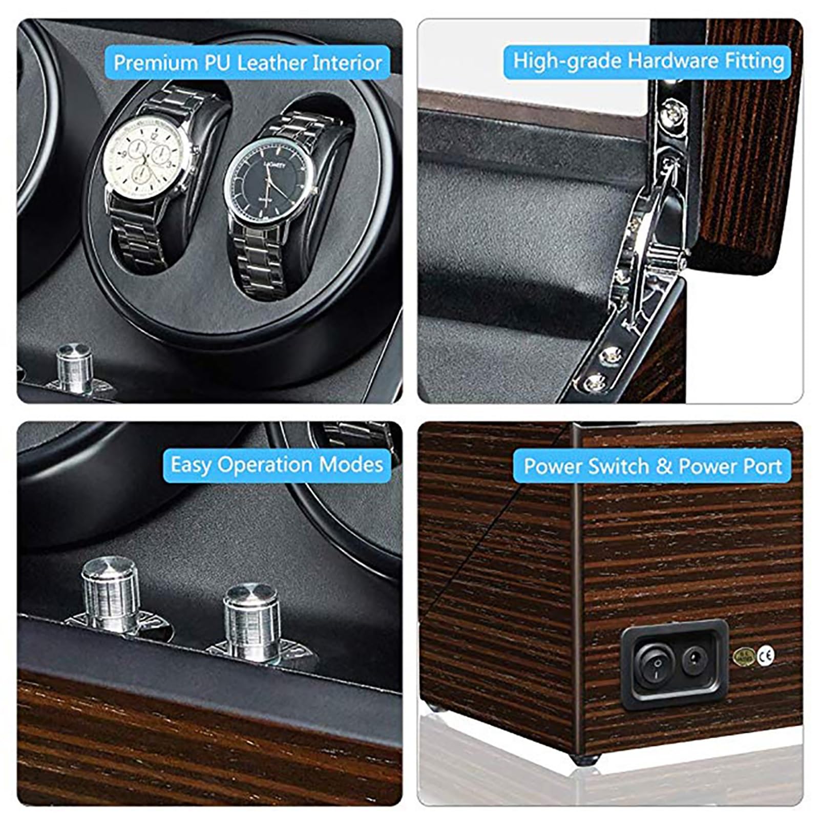 Caricatore Automatico per 4 Orologi, Carica Orologi Elettrica Rotante, Scatola Shaker per Orologi con Motore Silenzioso, Custodia per Orologi Meccanici A Carica