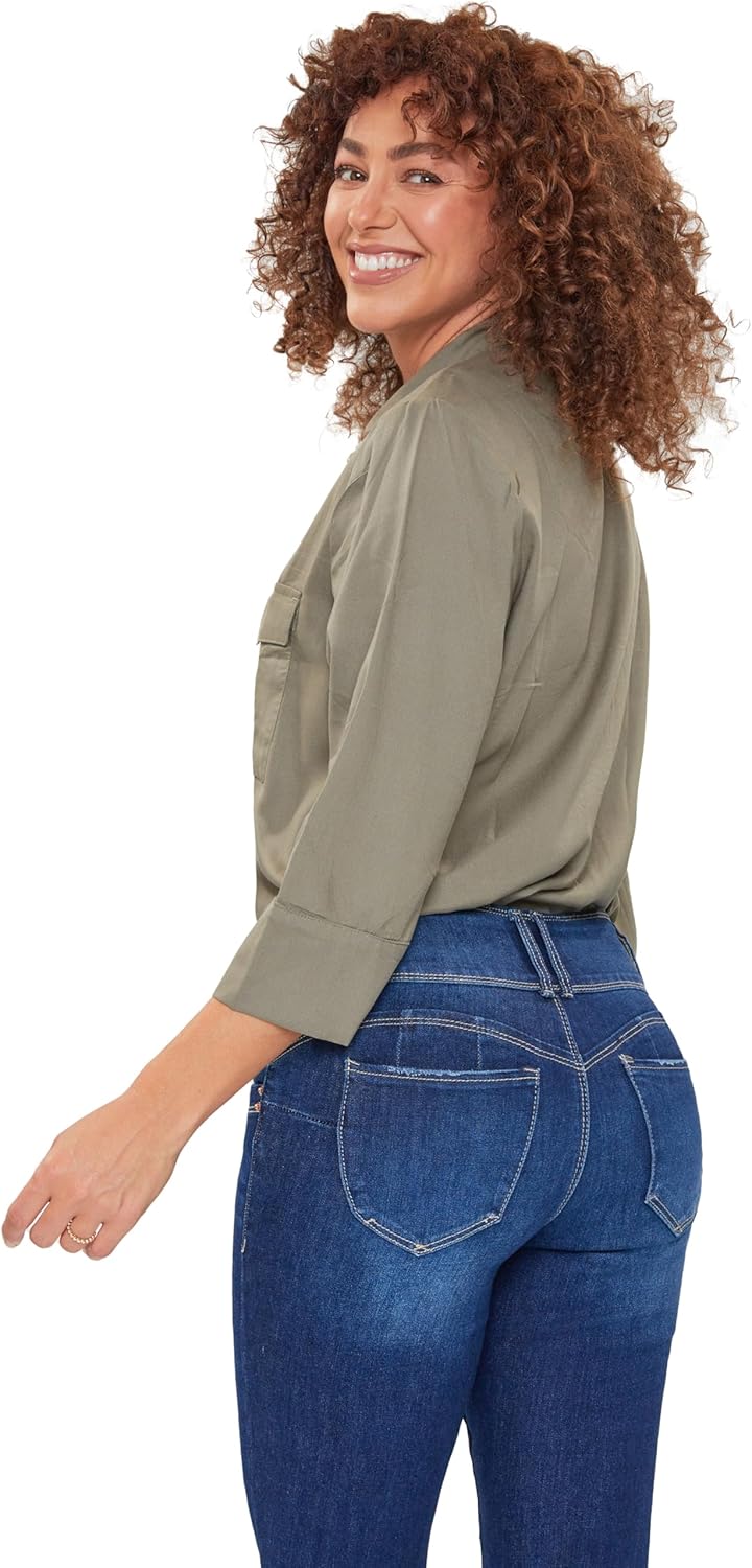 Royalty For Me Women's YMI Petite Wannabettabutt 3 Button Skinny Ankle Jean with Recycled Fiber, Dark wash Denim, 4P - Image 4