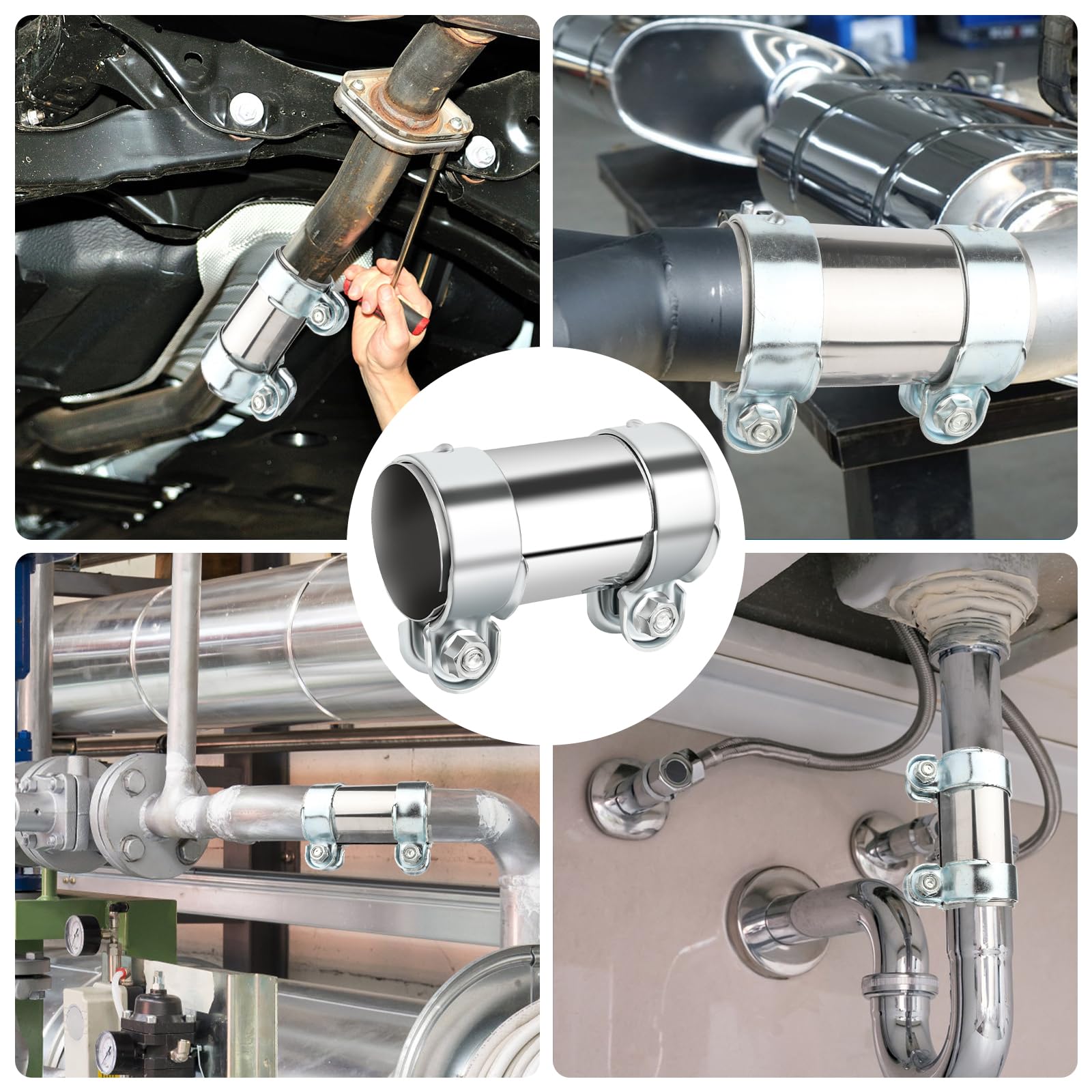 Podwójny zacisk wydechowy 55 mm x 125 mm, złącze ze stali nierdzewnej, uniwersalny zacisk wydechowy do samochodu, motocykla, łodzi
