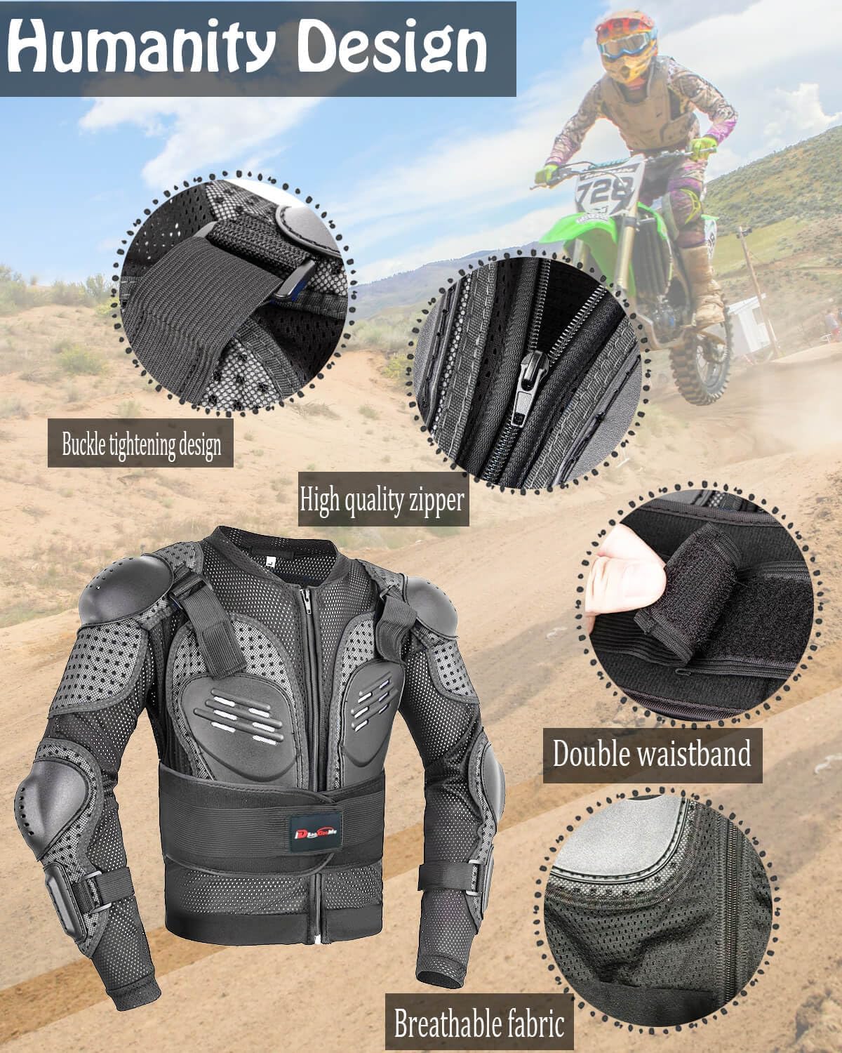 Kids Motorcycle Jacket-Dirt Bike Gear for MTB ATV,Motocross Armor Jacket,Chest Back Elbow Protection for Skateboard Skating