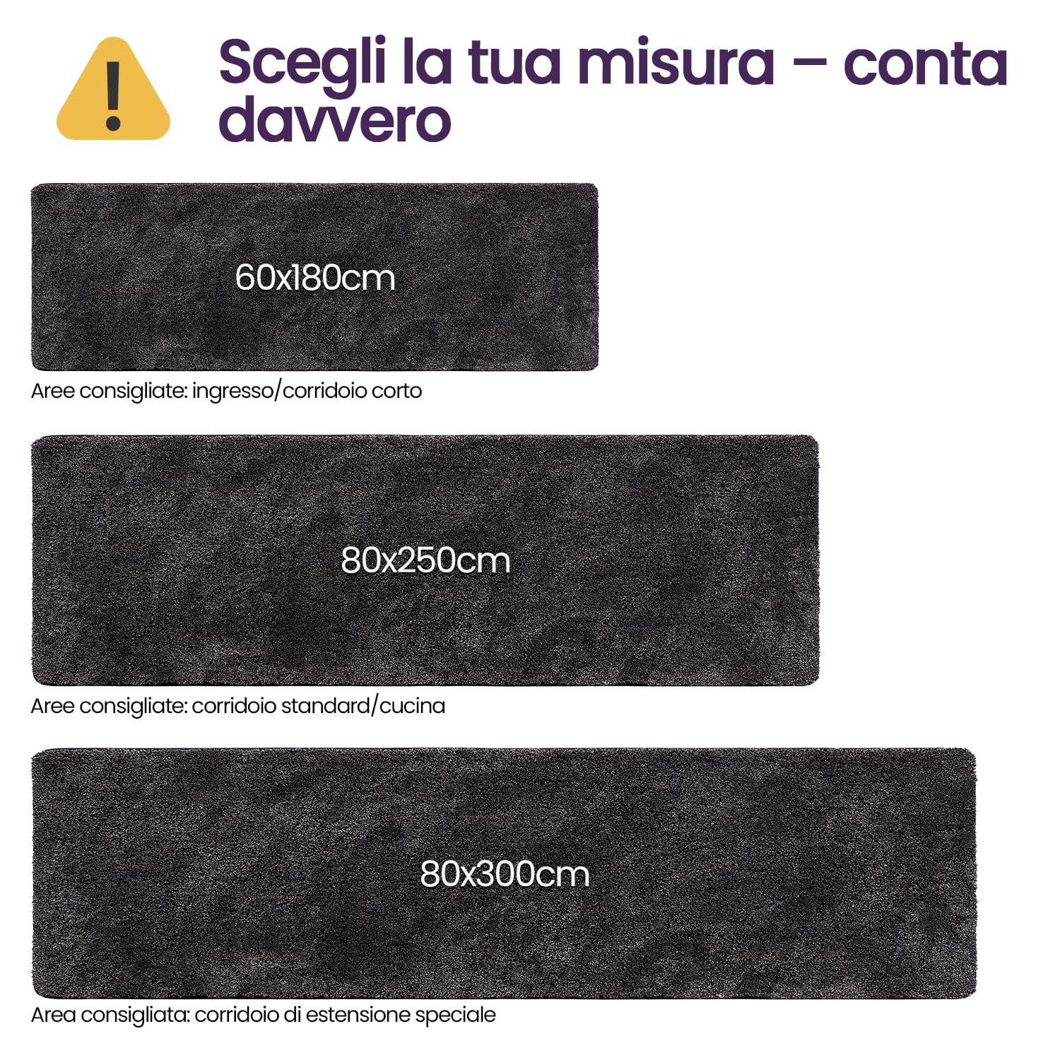 DEXI Passatoia Corridoio 80 x 250 cm, Zerbino Ingresso Assorbente, Tappetino Antiscivolo Lavabile in Lavatrice per Cane, Porta, Nero-Grigio