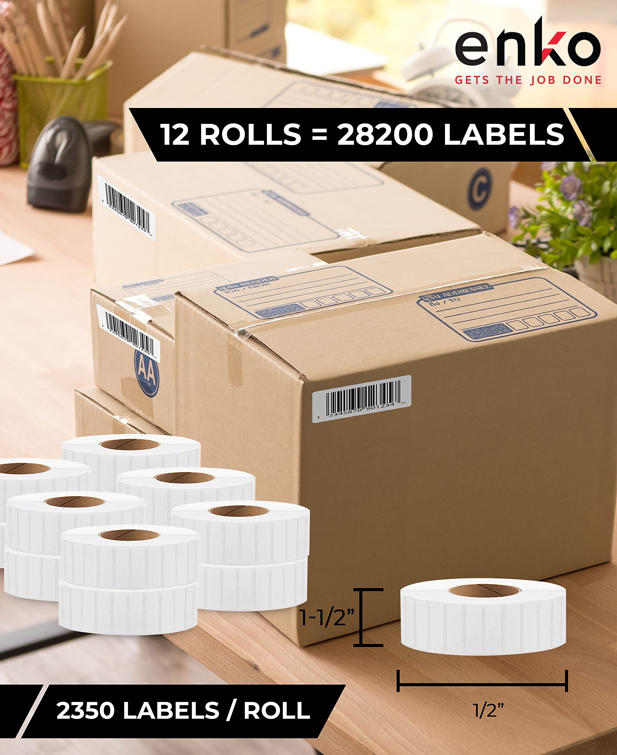 enKo [12 rotoli, 28200 etichette] – Etichette termiche dirette da 3,8 x 12,7 cm, adesivi Logistica di Amazon, etichette FN SKU compatibili per Zebra/Eltron