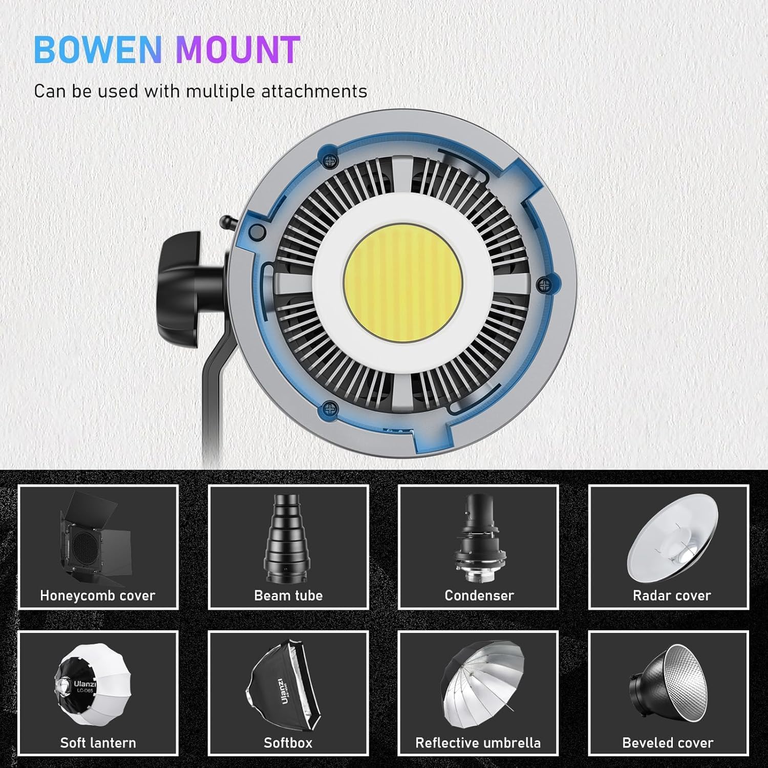 ULANZI V-Mount LED Video Light COB Continuous Output Lighting, 120W Bi Color 2700K-6500K COB Bowens Mount Photography Fill Light 20700lux/1m 20 Preset Effects with APP Control Studio Light