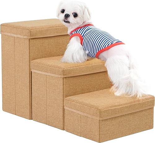Escaleras para perros con almacenamiento de 3 escalones, escalones para perros pequeños, medianos y grandes, escaleras para mascotas a la cama para
