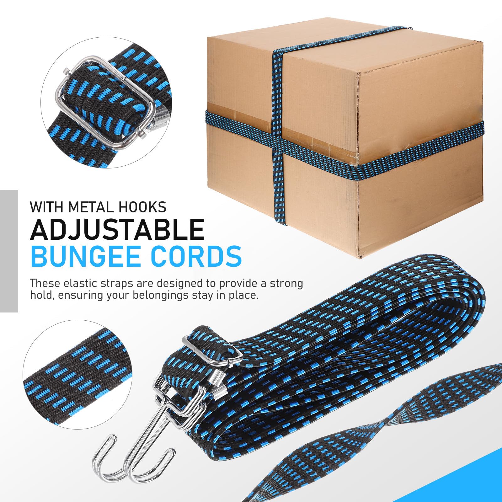 6 Pezzi Cinghie Elastiche Regolabili con Ganci in Metallo, Corde Elastiche Extra Lunghe 3 Metri per Fissaggio Bagagli, Cinghie Ancoraggio per Camper, Traslochi e Attrezzature