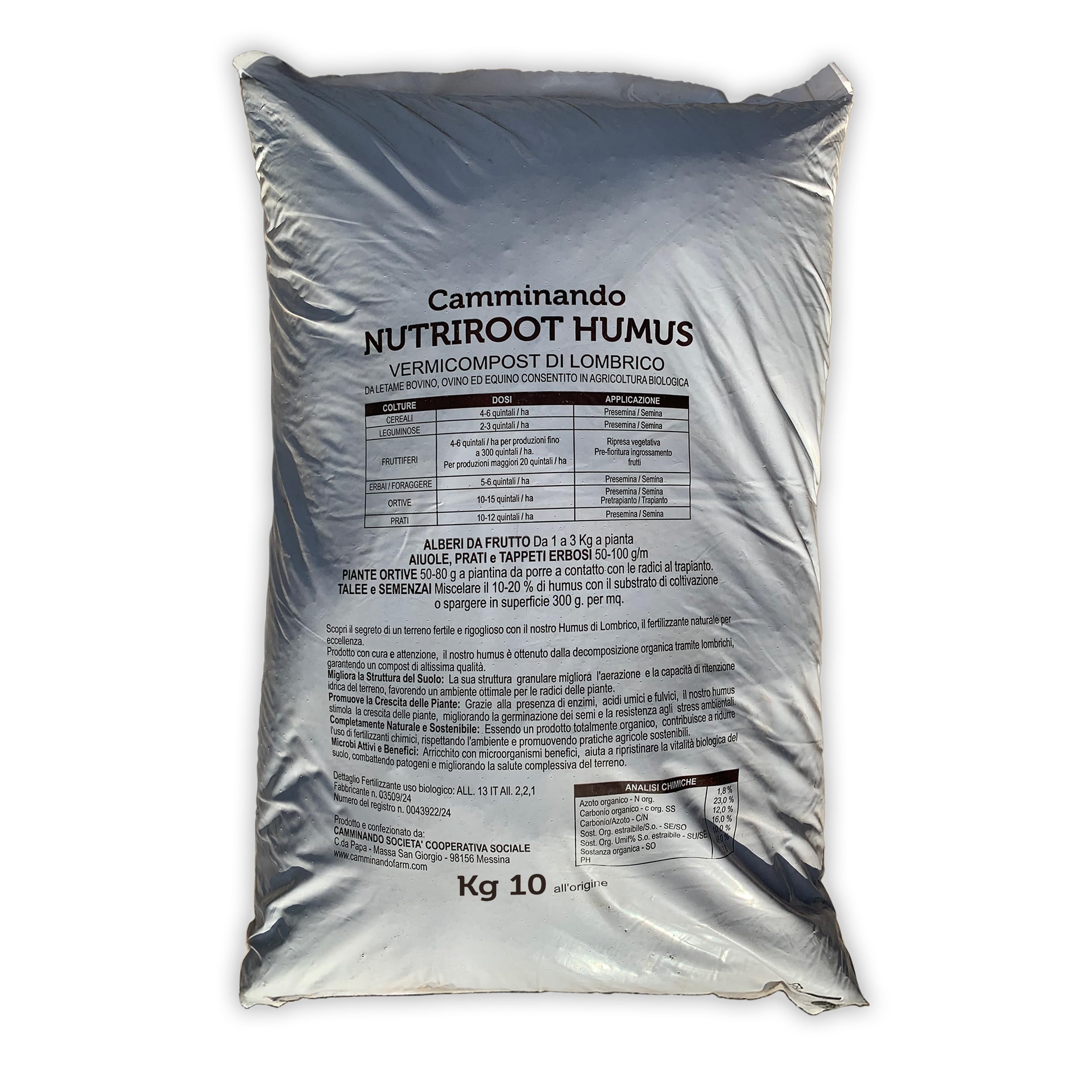 NutriRoot Humus di Lombrico Naturale | Concime Organico Biologico da Letame Maturo | Fertilizzante per Orto, Giardino e Piante in Sacco da 25kg | Prodotto Italiano