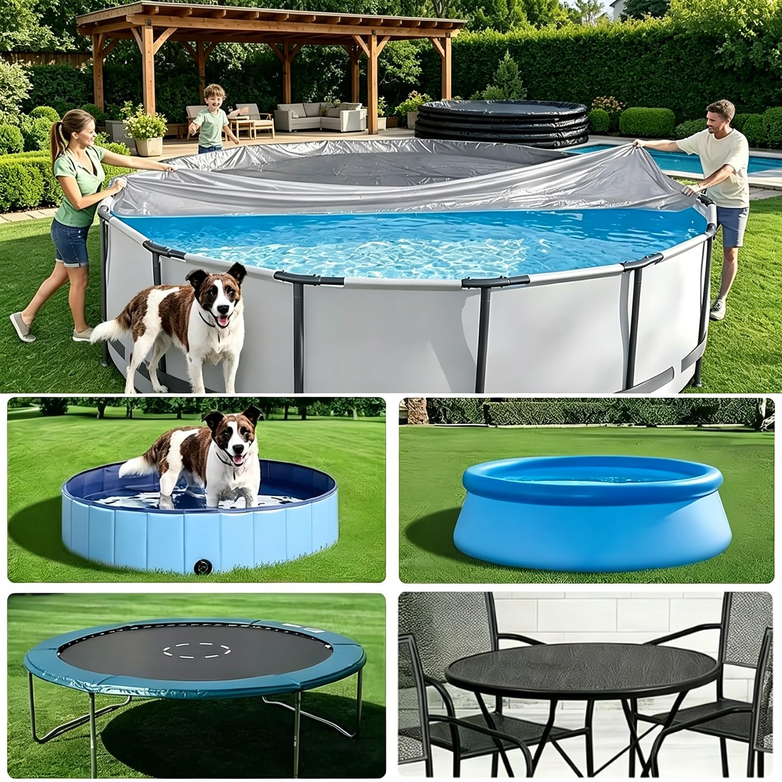 Rotonda Copertura Invernale Piscina 366,Tessuto Oxford 210D Telo Copri Piscina,Anti-UV&Anti-Strappamento telo di copertura per piscina Fuori Terra Protezione Annuale Foglie Detriti(15FT457*20cm))