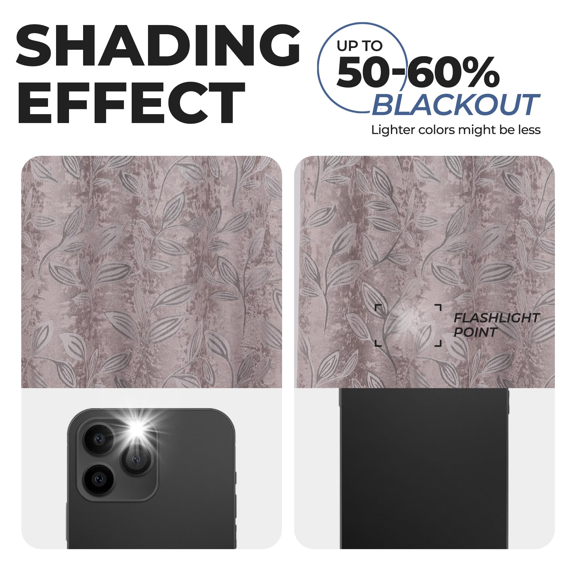 Superior, set di 2 tende oscuranti, per camera da letto e cucina, blocco luce solare, termiche, motivo foglie, 66 cm x 213 cm, cappuccino e marrone