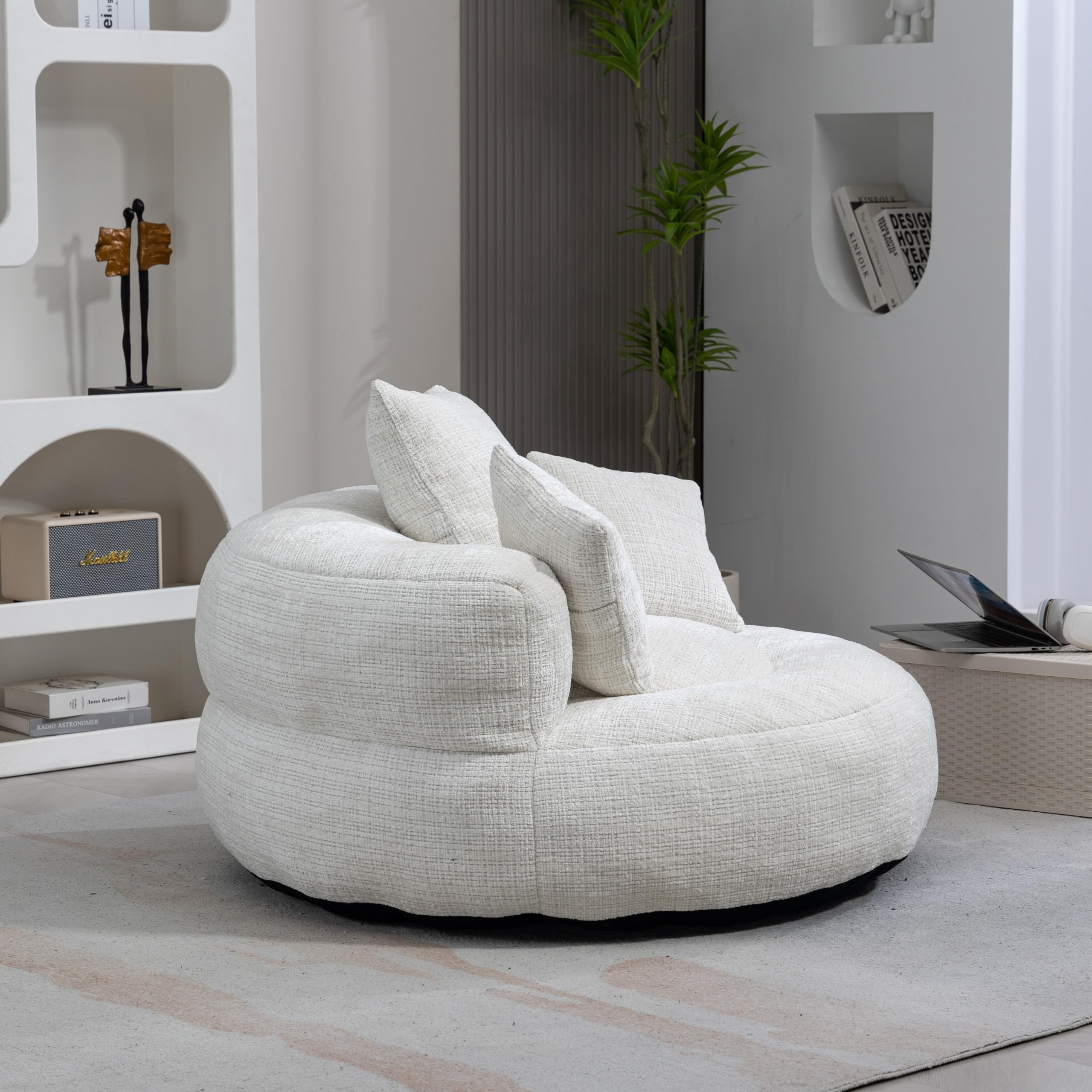 Soweiz Divano Confortevole e Durevole con Poggiatesta Alto, Sacco per Seduta con TRE Cuscini per Adulti e Bambini, Divano Singolo per Gaming per Camera da Letto, Ufficio (Beige)