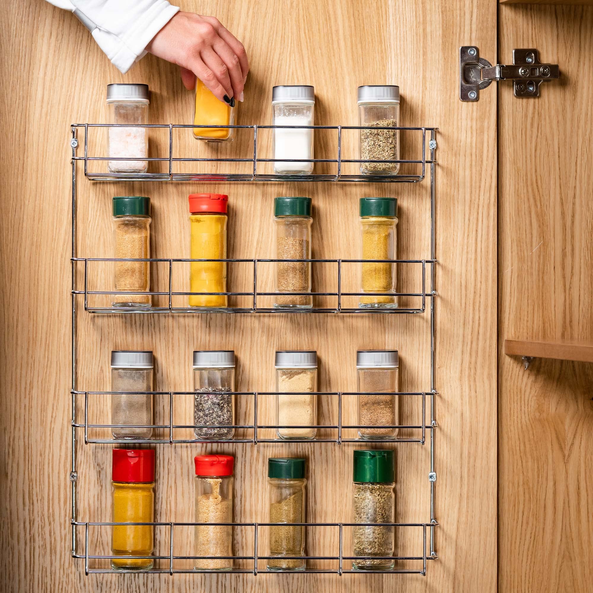 Coninx Porta Spezie da Parete 4 piani | Portaspezie Cucina da Appendere con viti | Spice Rack | Supporto per Spezie da Cucina Assortite | Mensola a 4 livelli per 32 Barattoli di Spezie | 50x40.5x6cm