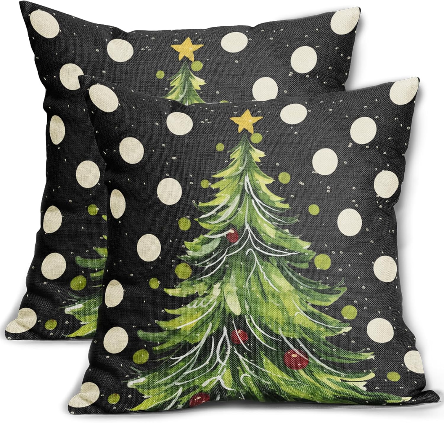 Black Christmas Pillow Covers 18x18 Set of 2 Green