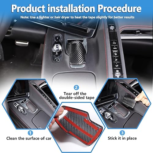 Miniatura 5 de Cubierta de protección de la cabeza de la perilla de la palanca de cambios, fibra de carbono real, 1 unidad compatible con Corvette C8 Stingray 2020