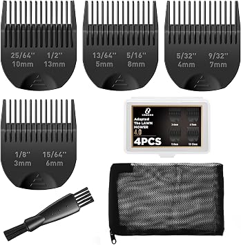 Manscaped The Lawn Mower 4.0, 4 Pack 8 Cut 1/8"-1/2" Length with Brush, Organizer, Bag, Guide Comb for Manscaped 4.0 Attachment