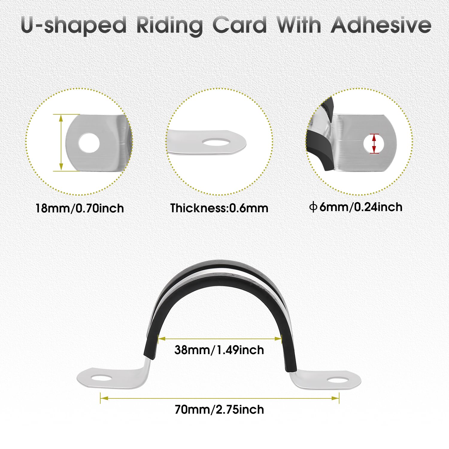 12Pcs 38mm Cable Clamp, Rubber Cushioned 304 Stainless Steel U-Shape Pipe Strap - Image 2