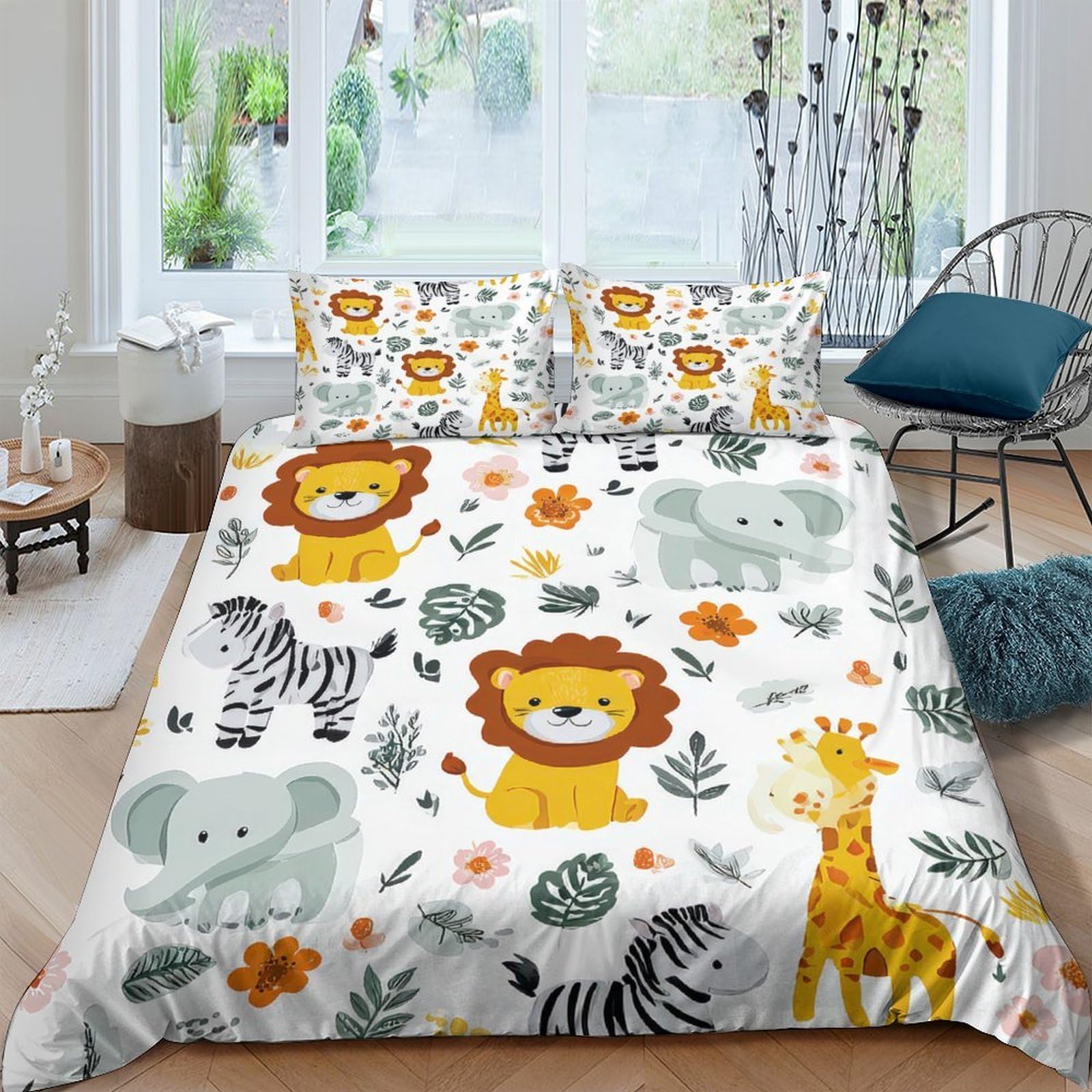 3D Printed Safari Lion Duvet Cover Microfiber Soft Breathable Jungle Animal Bedding Set with 2 Pillowcases for Bedroom Decor Single（135x200cm）