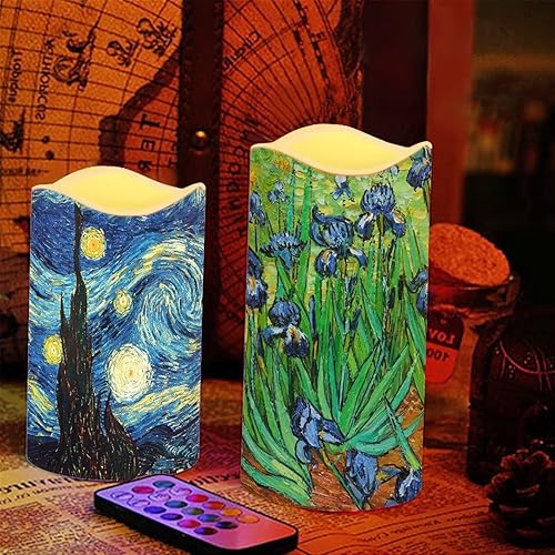 Miniatura 5 de Ystardream Van Gogh - Velas LED parpadeantes móviles de plástico con cambio de color remoto y temporizador, 4 paquetes