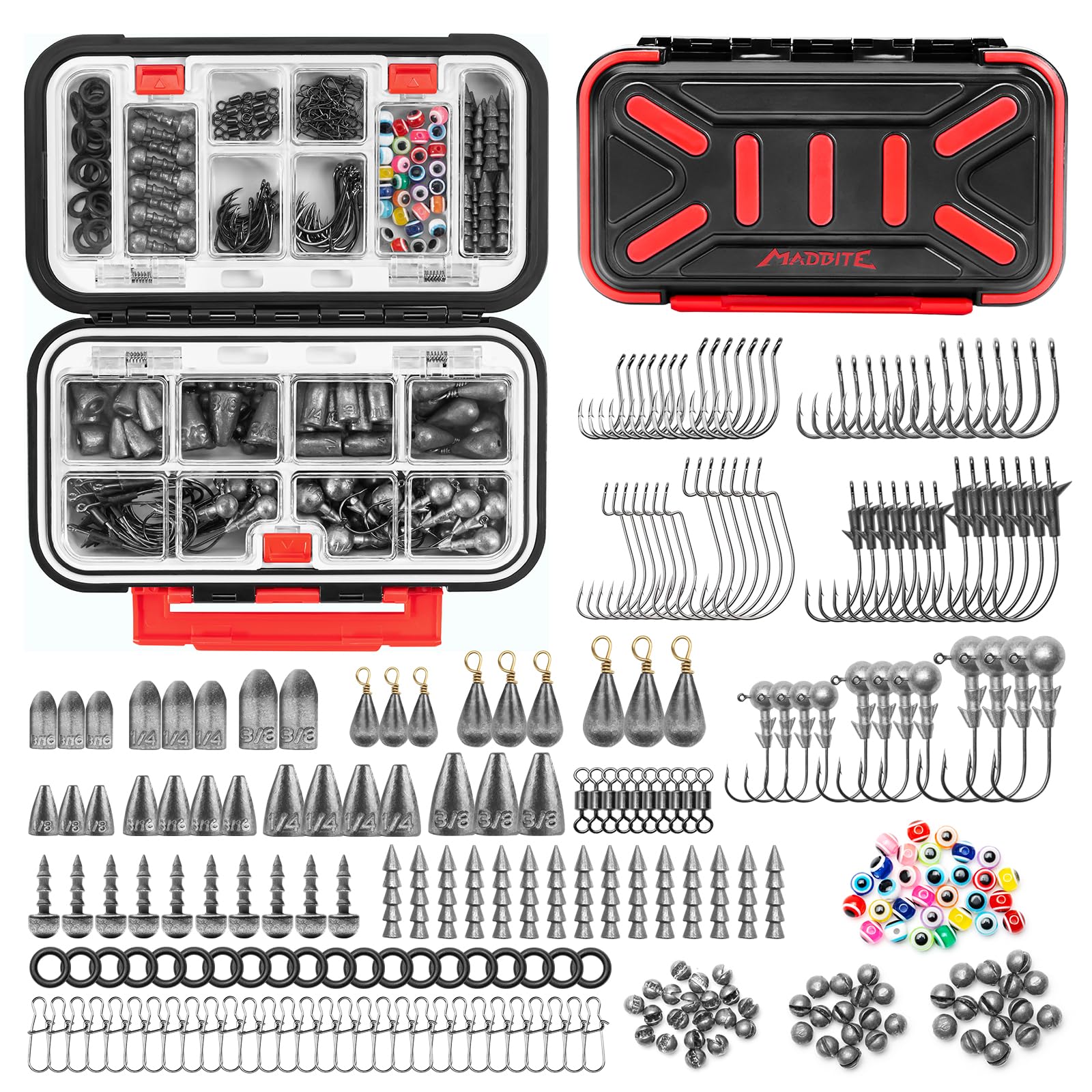 MadBite KastKing - Kit di attrezzatura per terminali d'acqua dolce, 265 pezzi, approvato da esperti di pesca, costruisci 12+ rig, kit di accessori per ami da pesca, attrezzi da pesca, pesi e platine