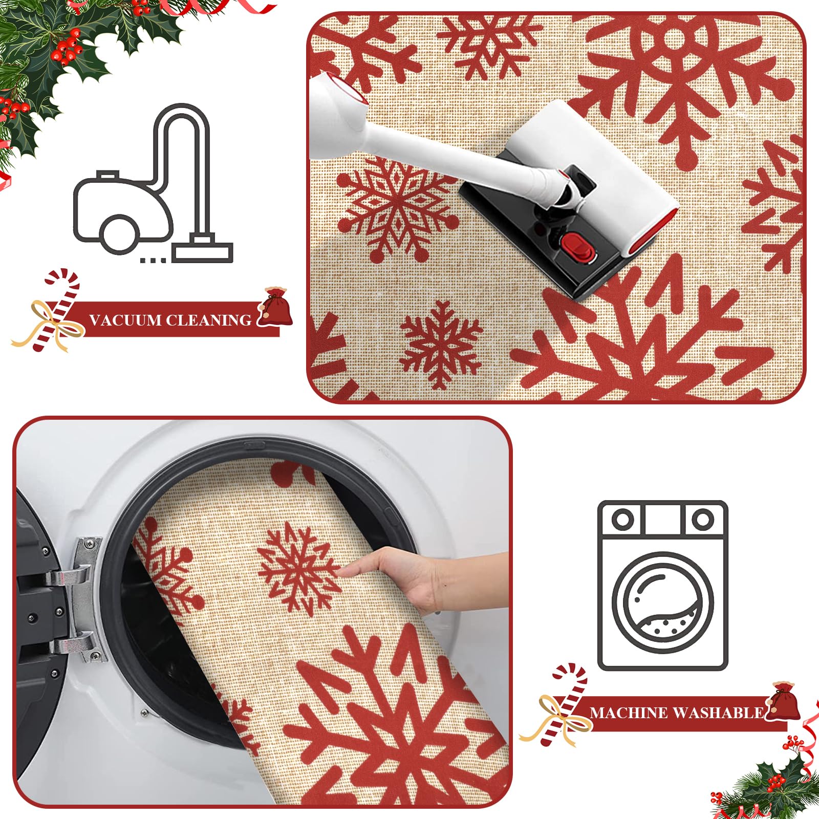 Enyhom Weihnachten Groß Schmutzfangmatte 80 x 120 cm, rutschfeste Maschinenwaschbare Schneeflocken Fußmatte Türmatte Fußabstreifer für Eingang, Haustür & Flur Dekoration