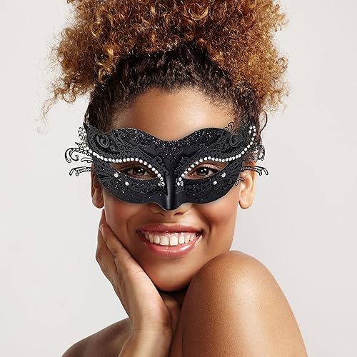Miniatura 3 de Máscaras de máscaras para parejas, máscara de cosplay para mujer con diamantes de imitación y estilo veneciano para hombre, máscara para Mardi Gras