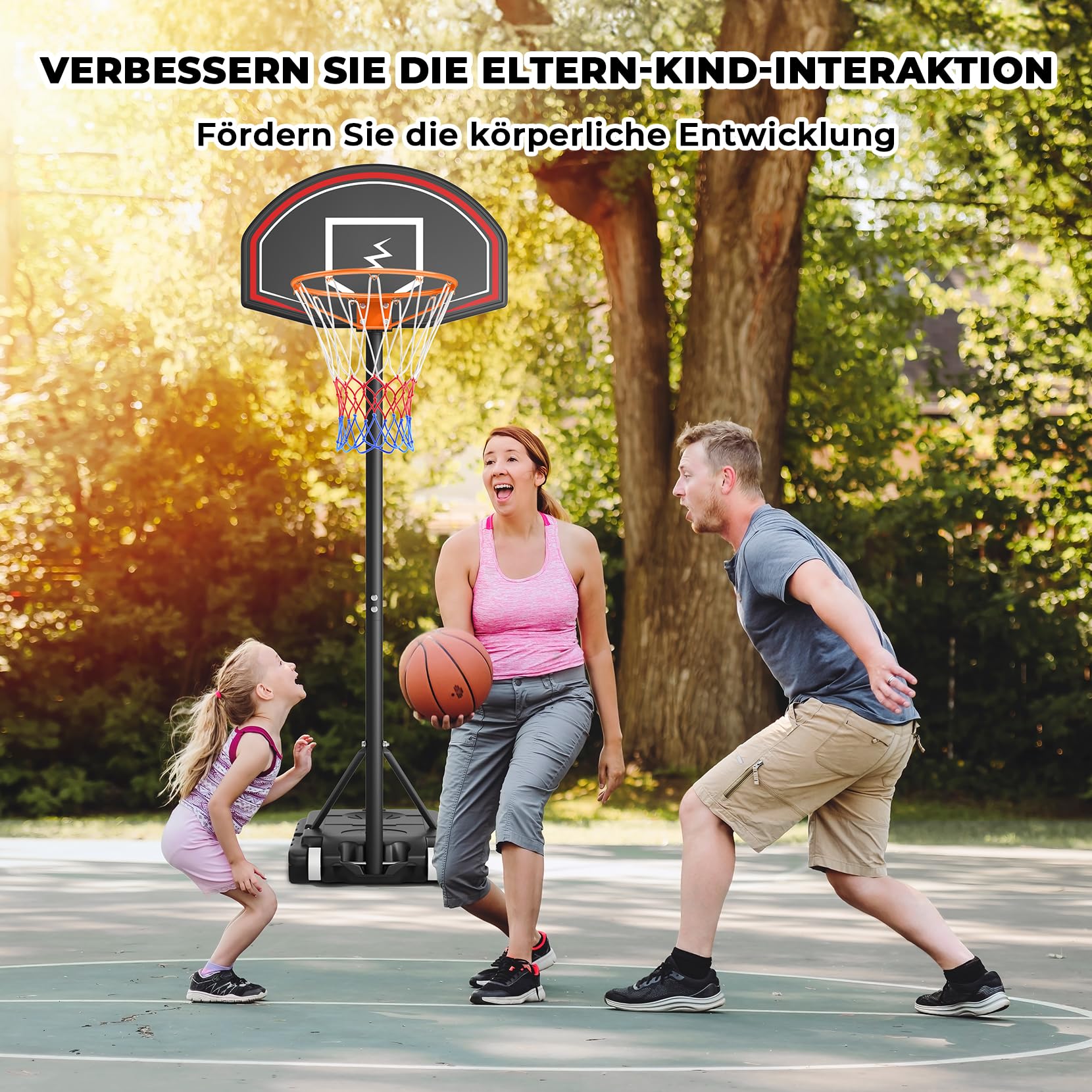YOLEO Basketballkorb Outdoor für Kinder, 110-210cm höhenverstellbar, transportabler Basketballständer mit Rollen