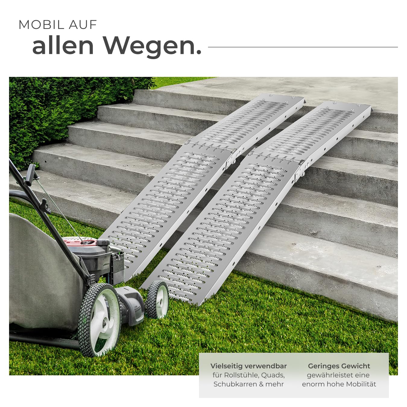 tectake® 2X Faltbare Auffahrrampen, Stahl Rampe, bis 400 kg belastbar, rutschfest, perforiert, Laderampe für Auto oder Anhänger, Auffahrrampe für Motorrad, Rasentraktor, Rollstuhl, Fahrrad (186 cm)